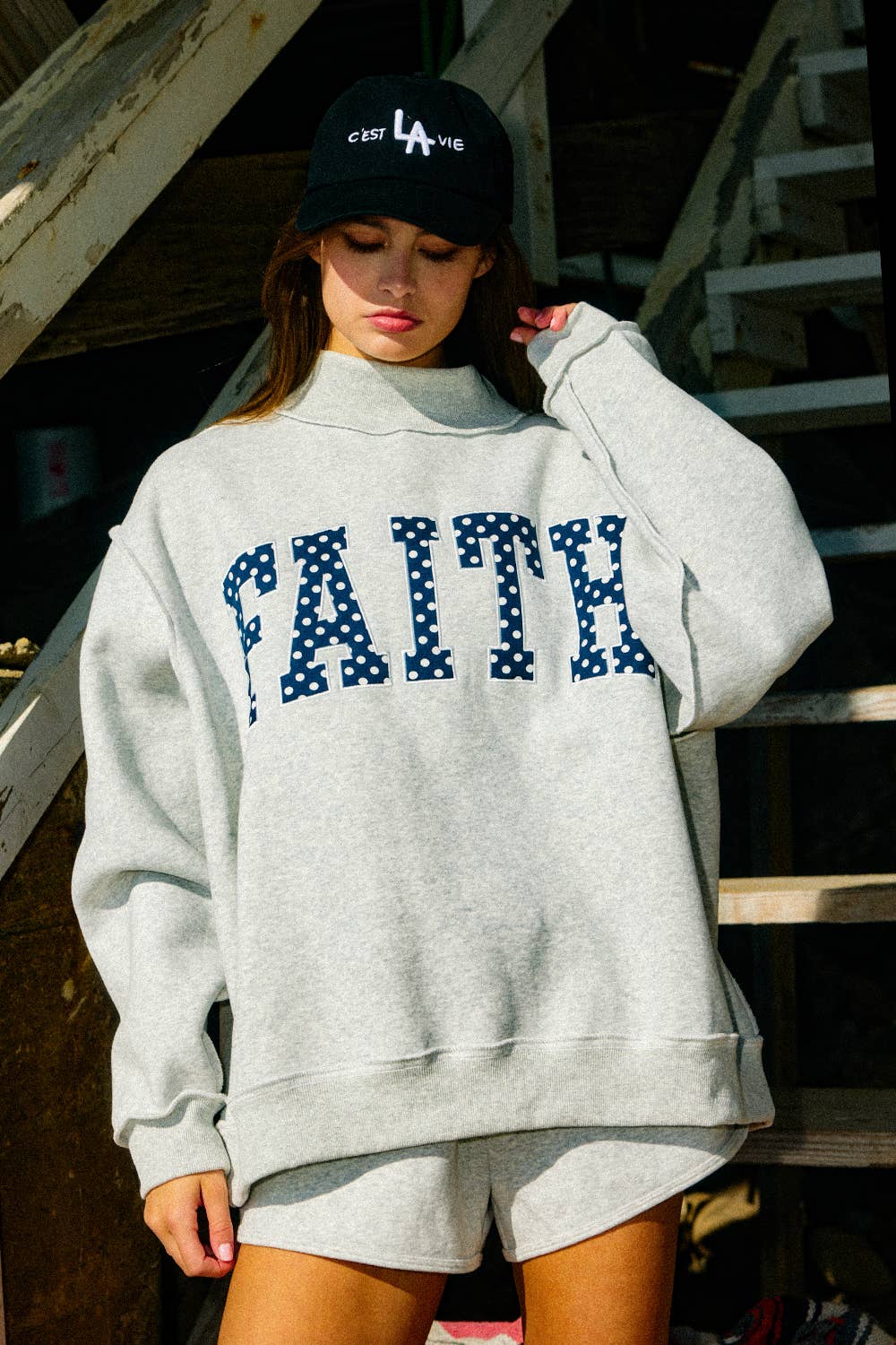 FAITH Embroidered Polka-Dot Sweatshirt