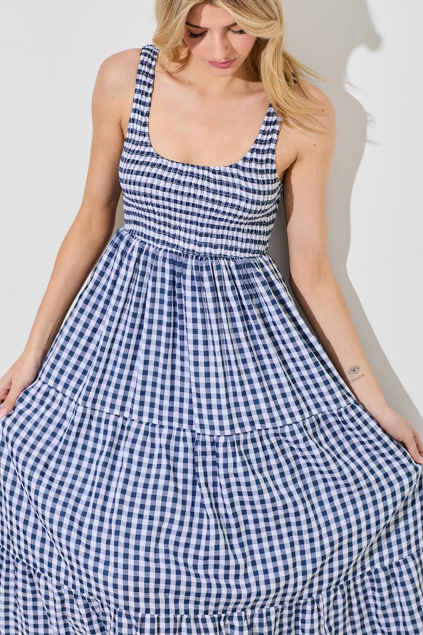 Navy Gingham Maxi Dress