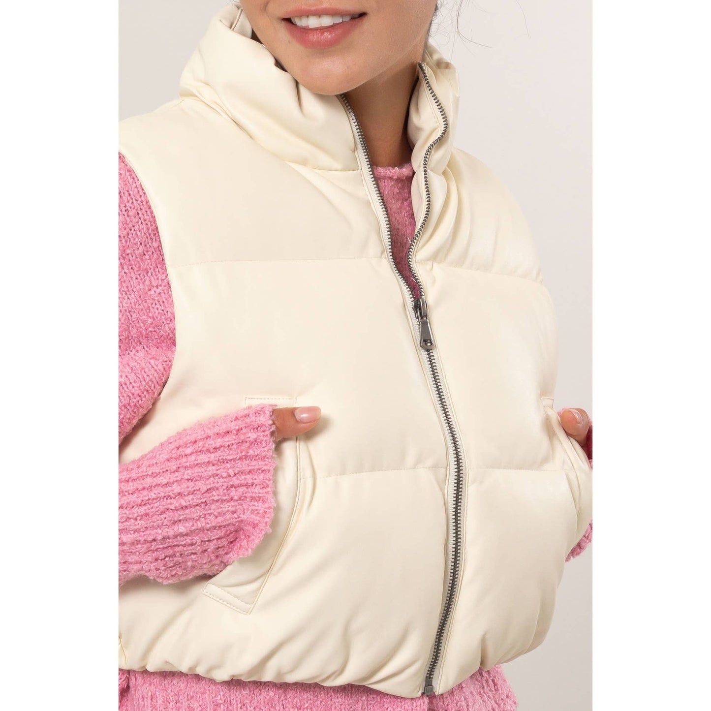 Leather Cropped Puffer Vest
