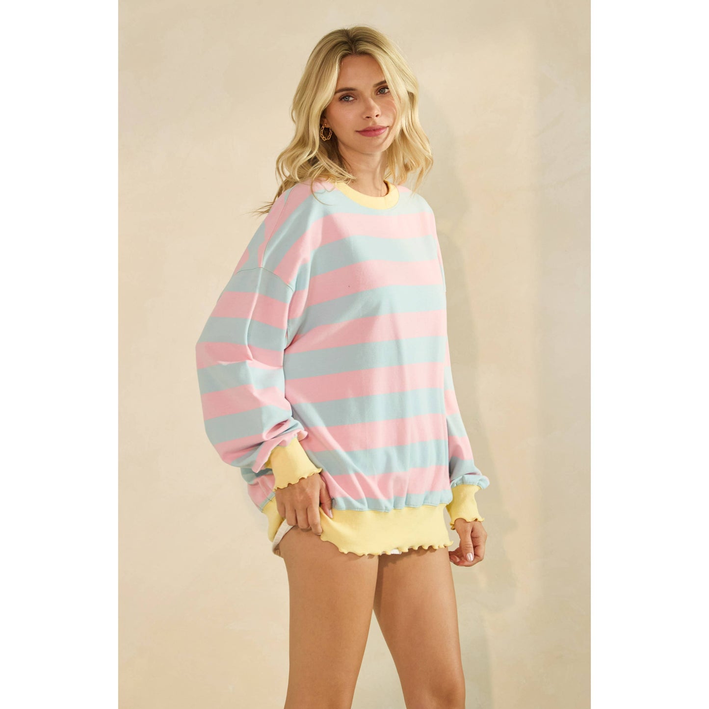 Pink & Blue Striped Knit Top