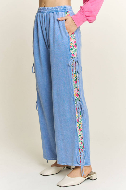 Blue Floral Ribbon Pants