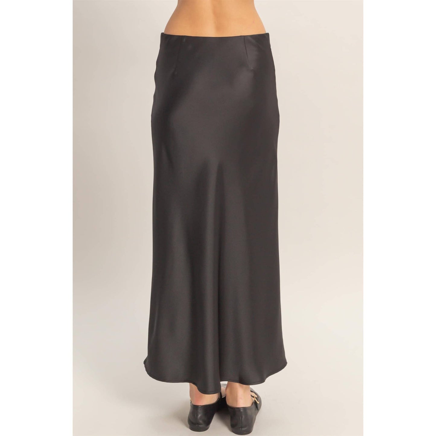 Satin Midi Skirt - BLACK