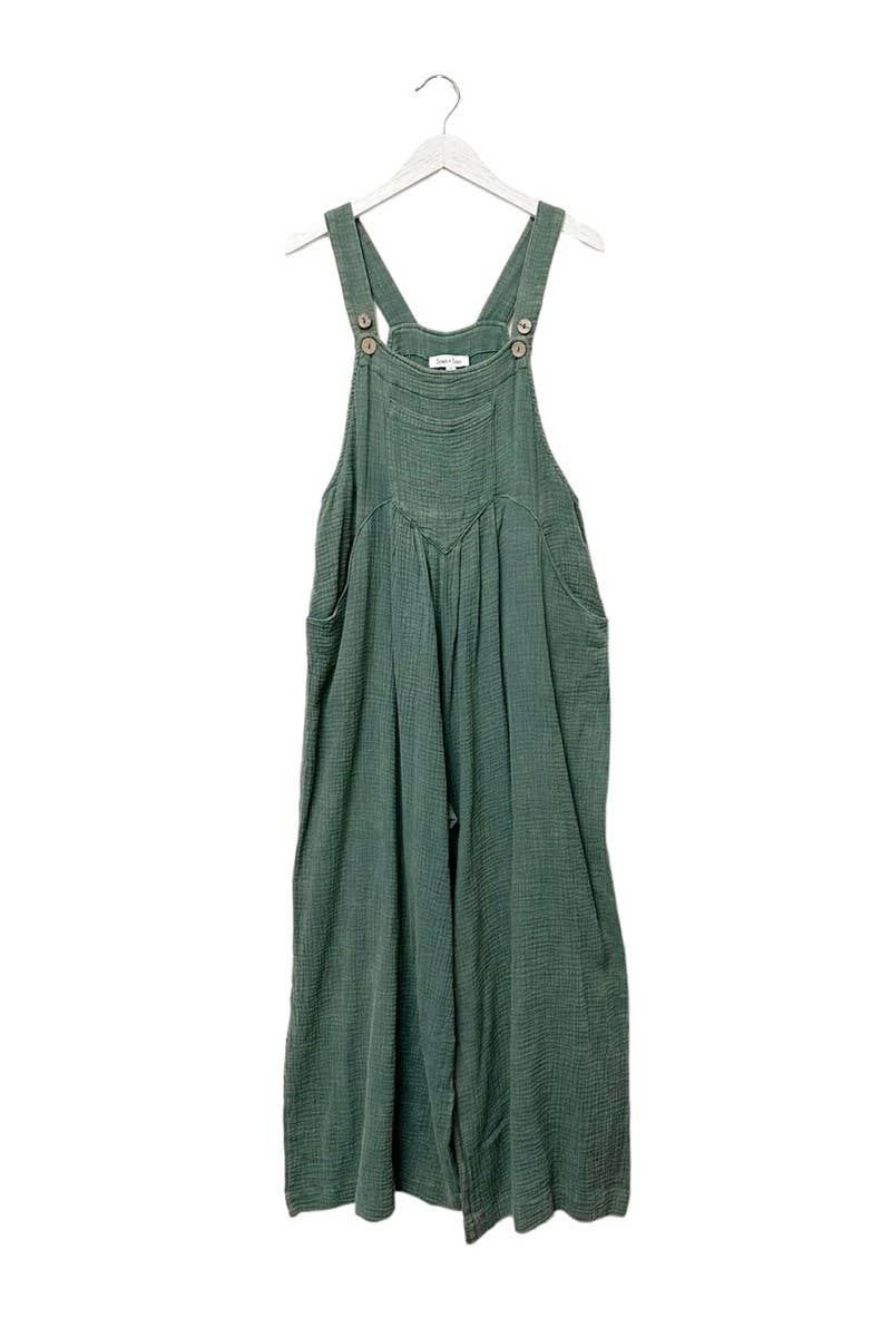 Sage Green Wide Leg Overalls