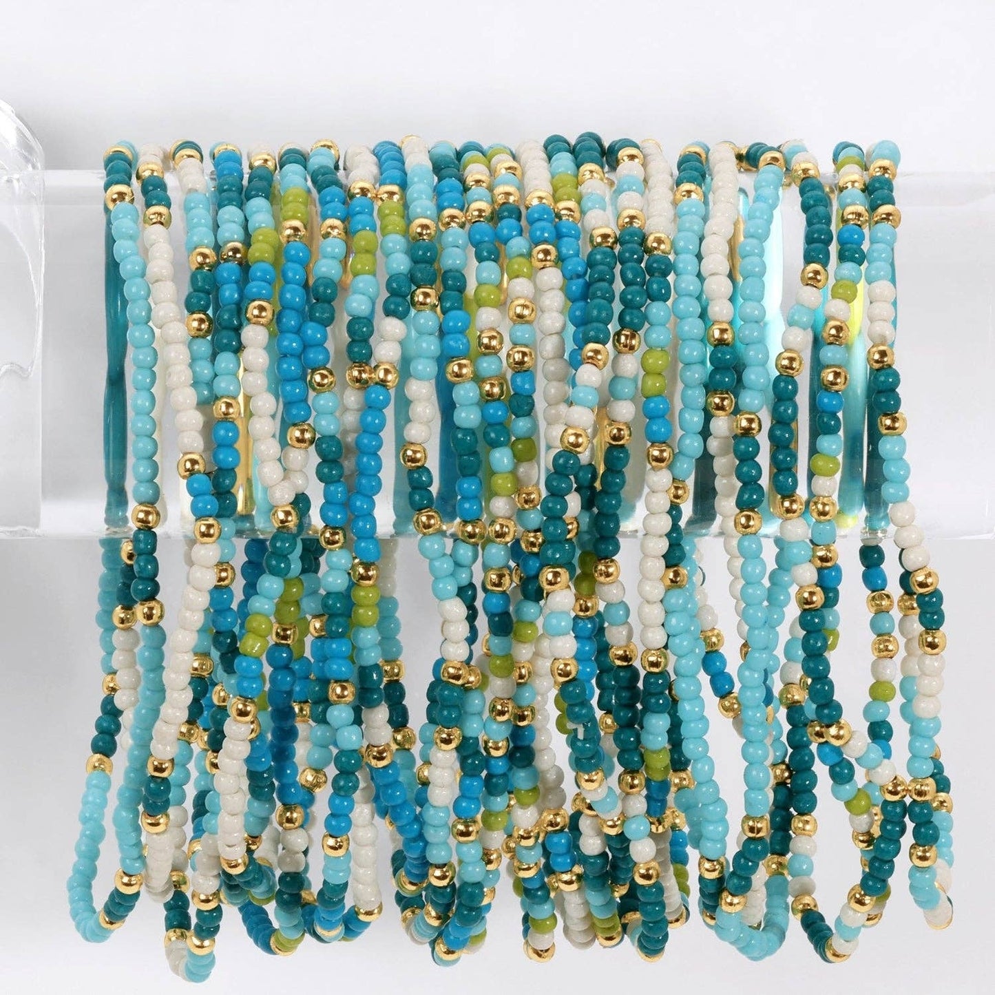 Blue/White/Green Stretch Bead Bracelets
