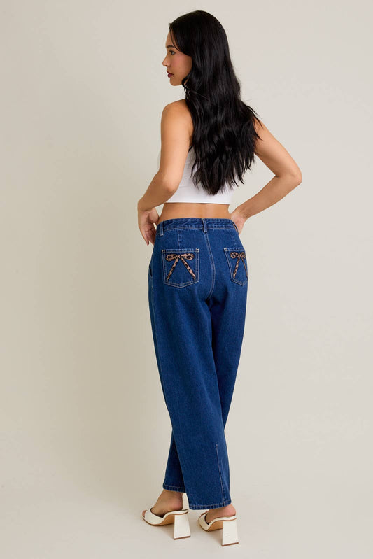 Leopard Bow Barrel Jeans