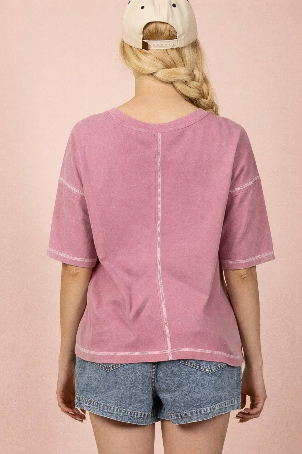 Mineral Washed Boyfriend Top - MAUVE
