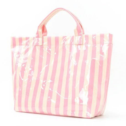 Pink Striped Vinyl Tote Bag