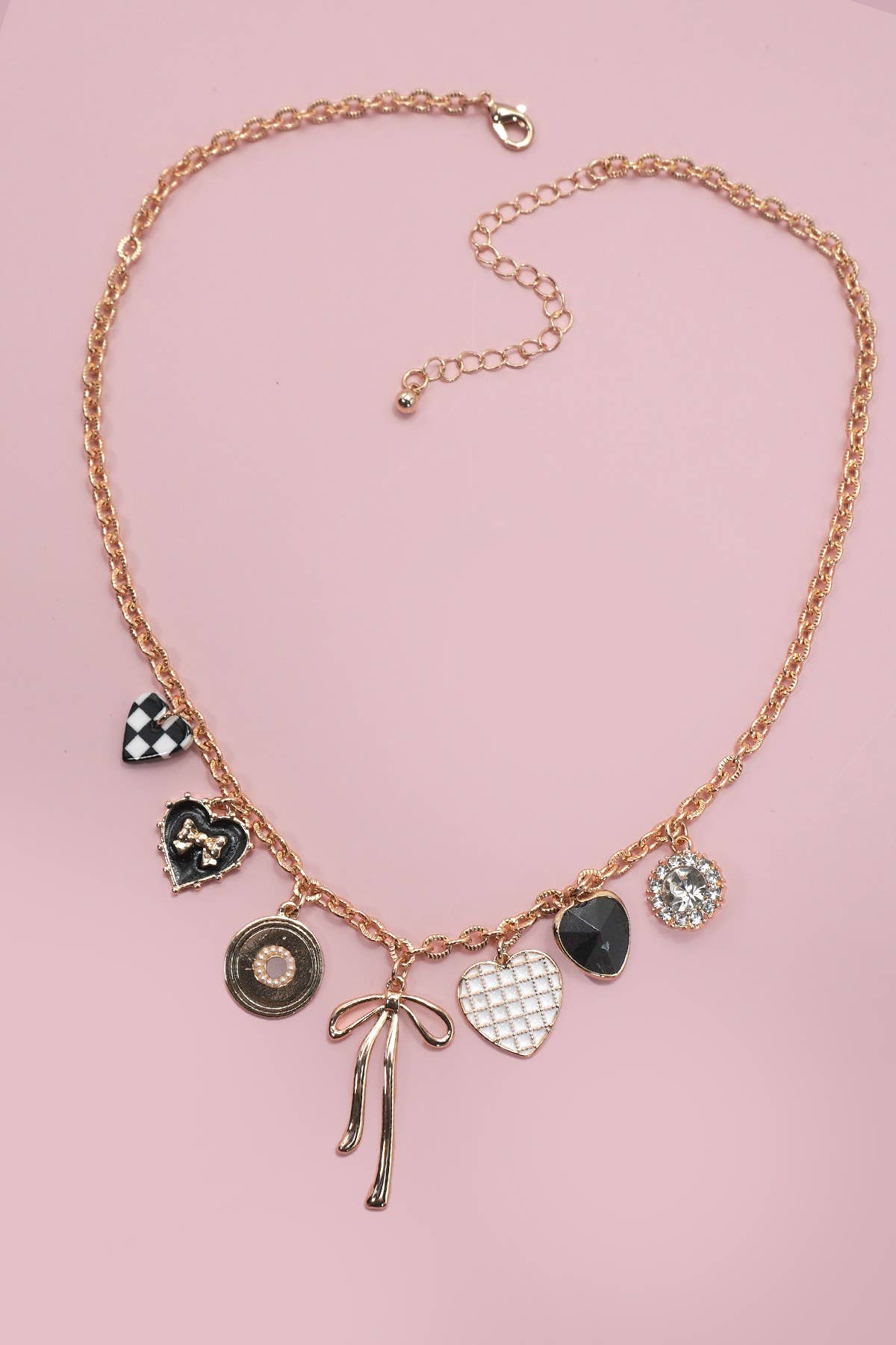 Ribbon Bow Heart Charm Necklace