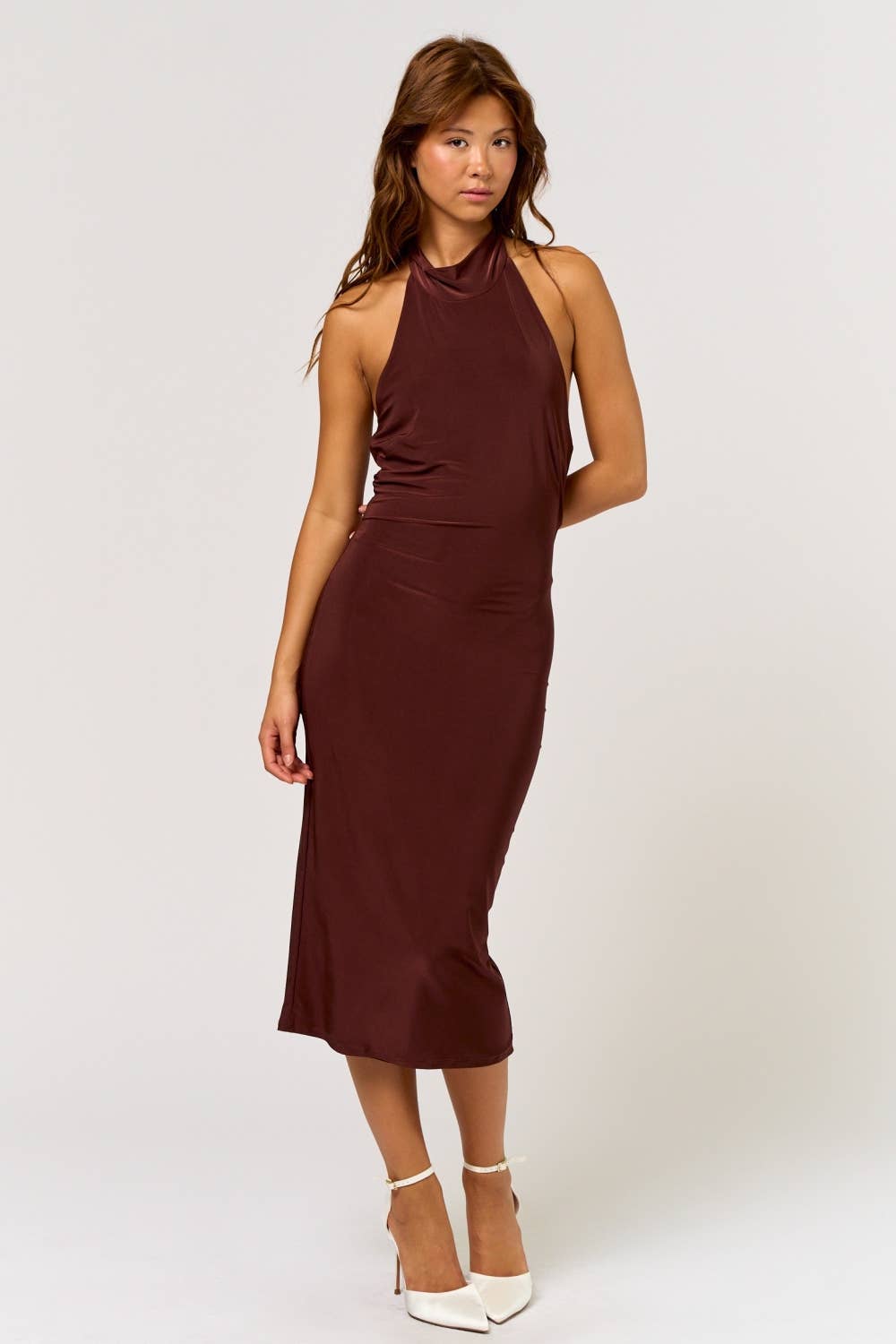 Chocolate Mock Neck Midi Dress