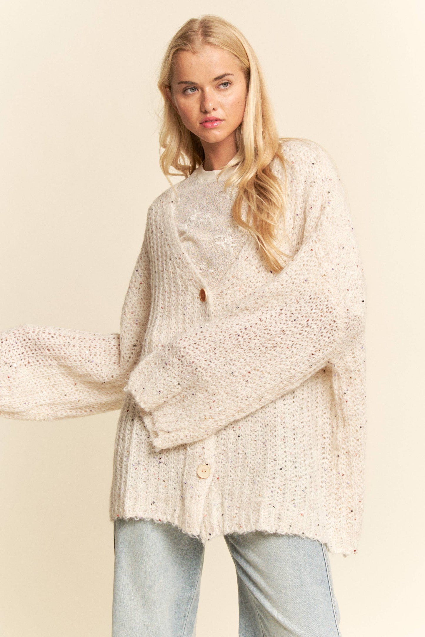Sequin Speckled Knit Cardigan