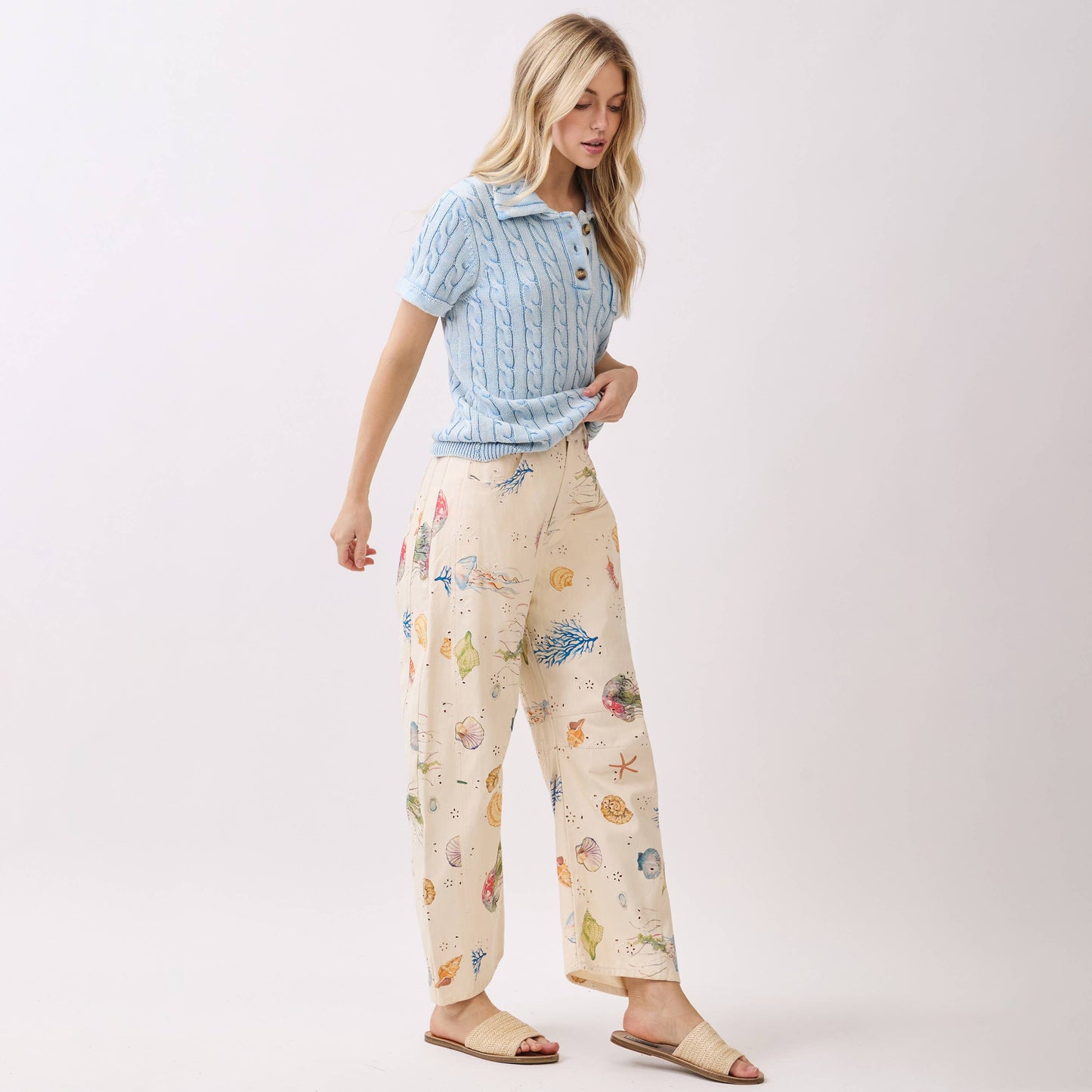 Seaside Print Barrel Pants