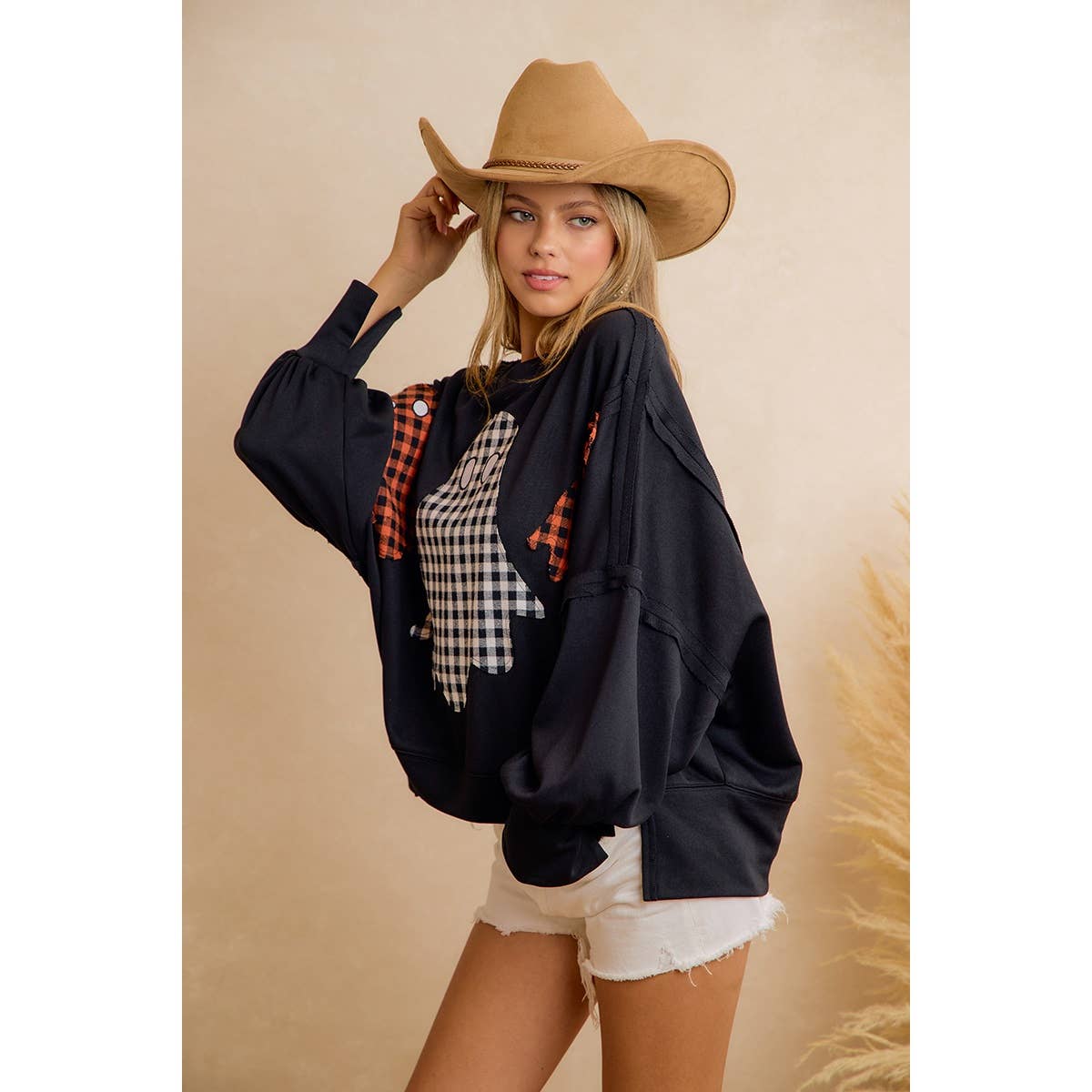 Plaid Ghost Halloween Sweatshirt