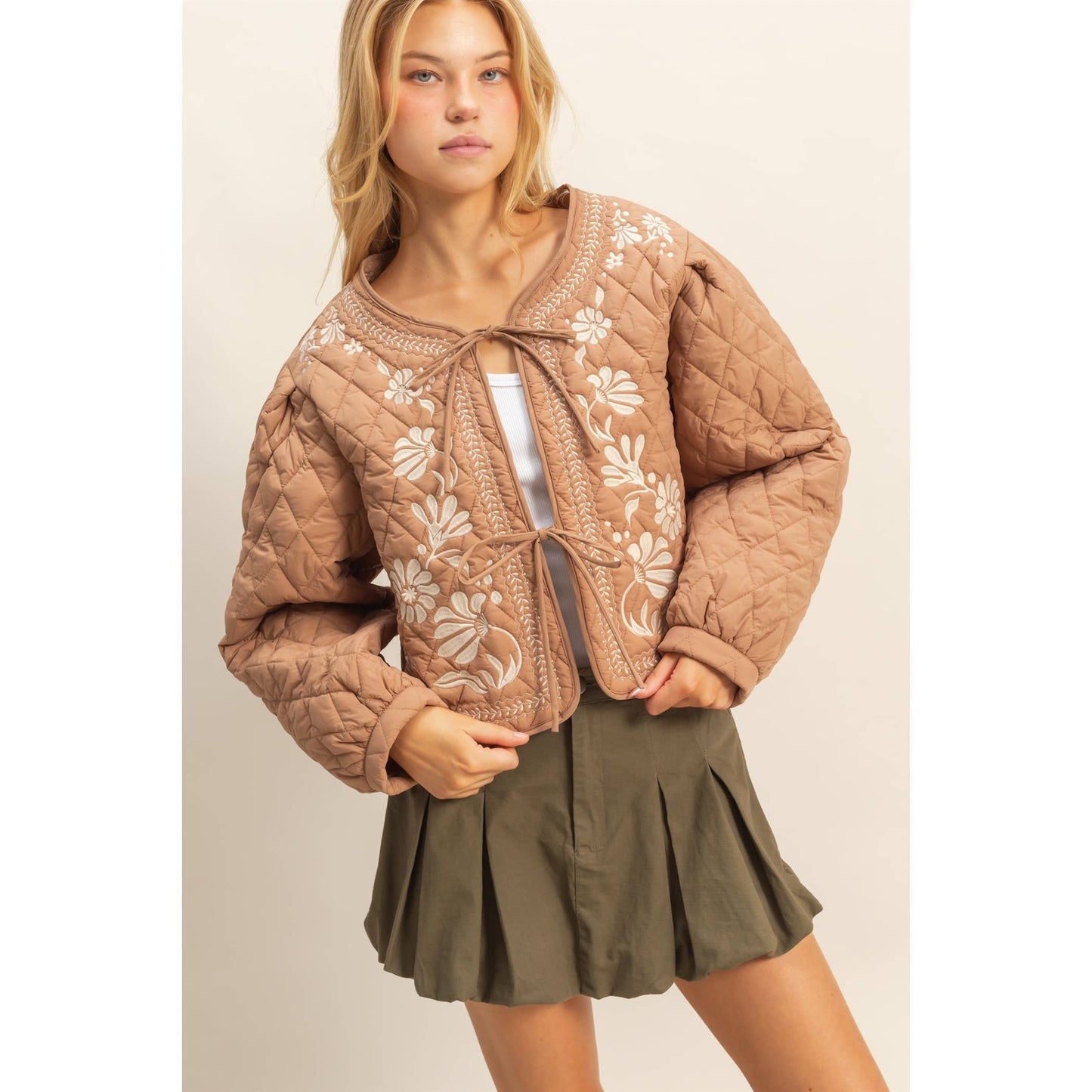 Latte Quilted Embroidered Jacket