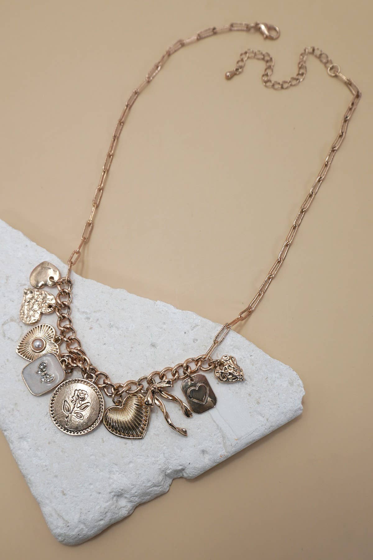 Cluster Heart & Bow Charm Necklace