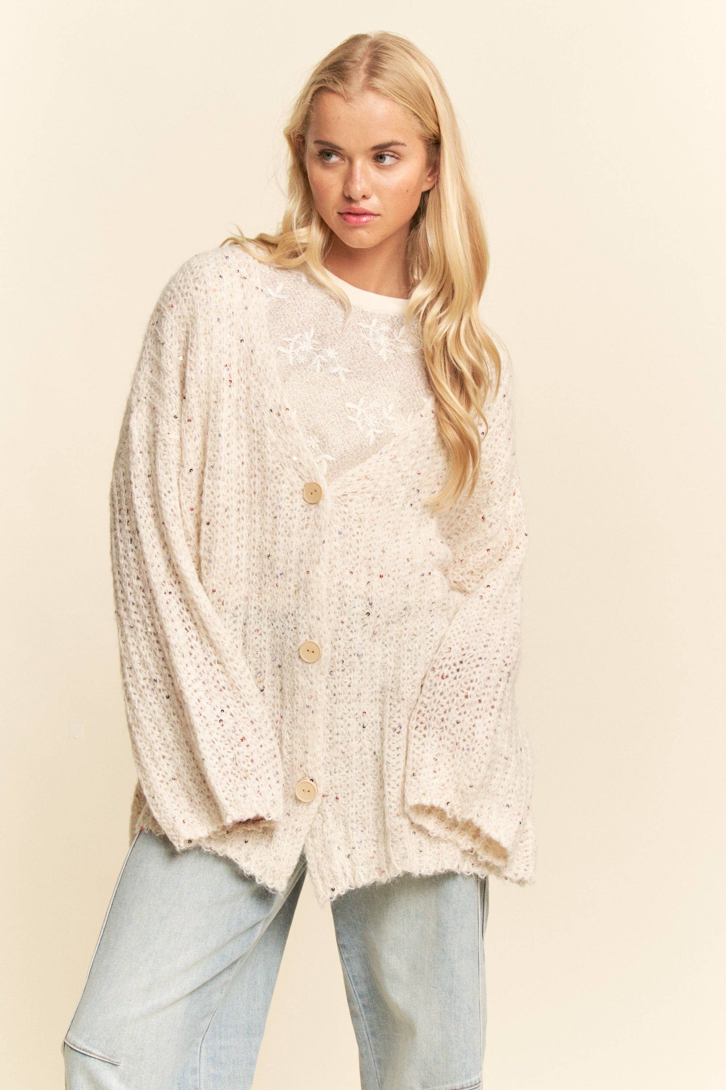 Sequin Speckled Knit Cardigan