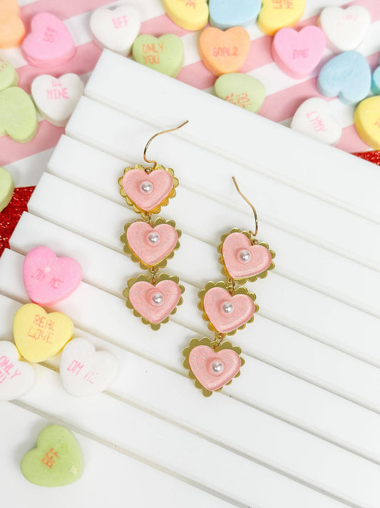 Pearly Heart Trio Dangle Earrings