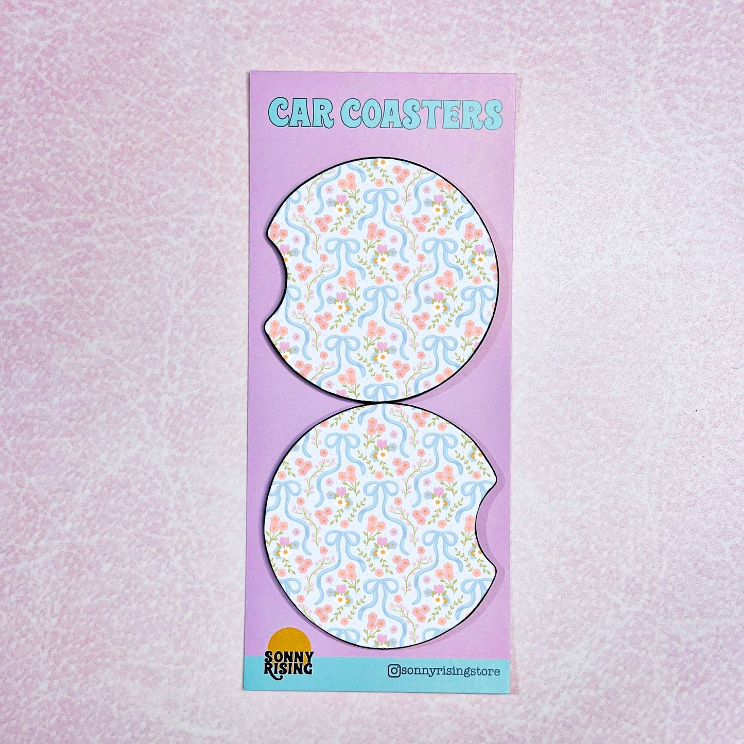 Car Coasters - Blue Bow Floral