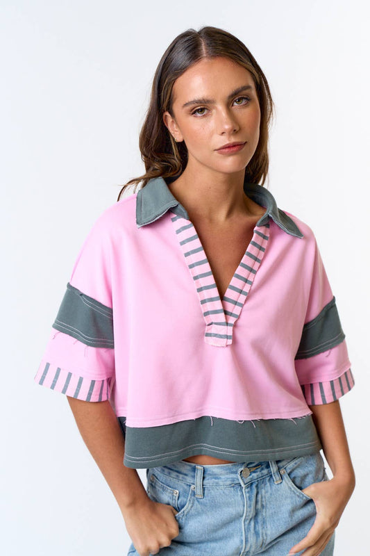Bubblegum Pink Crop Polo Top