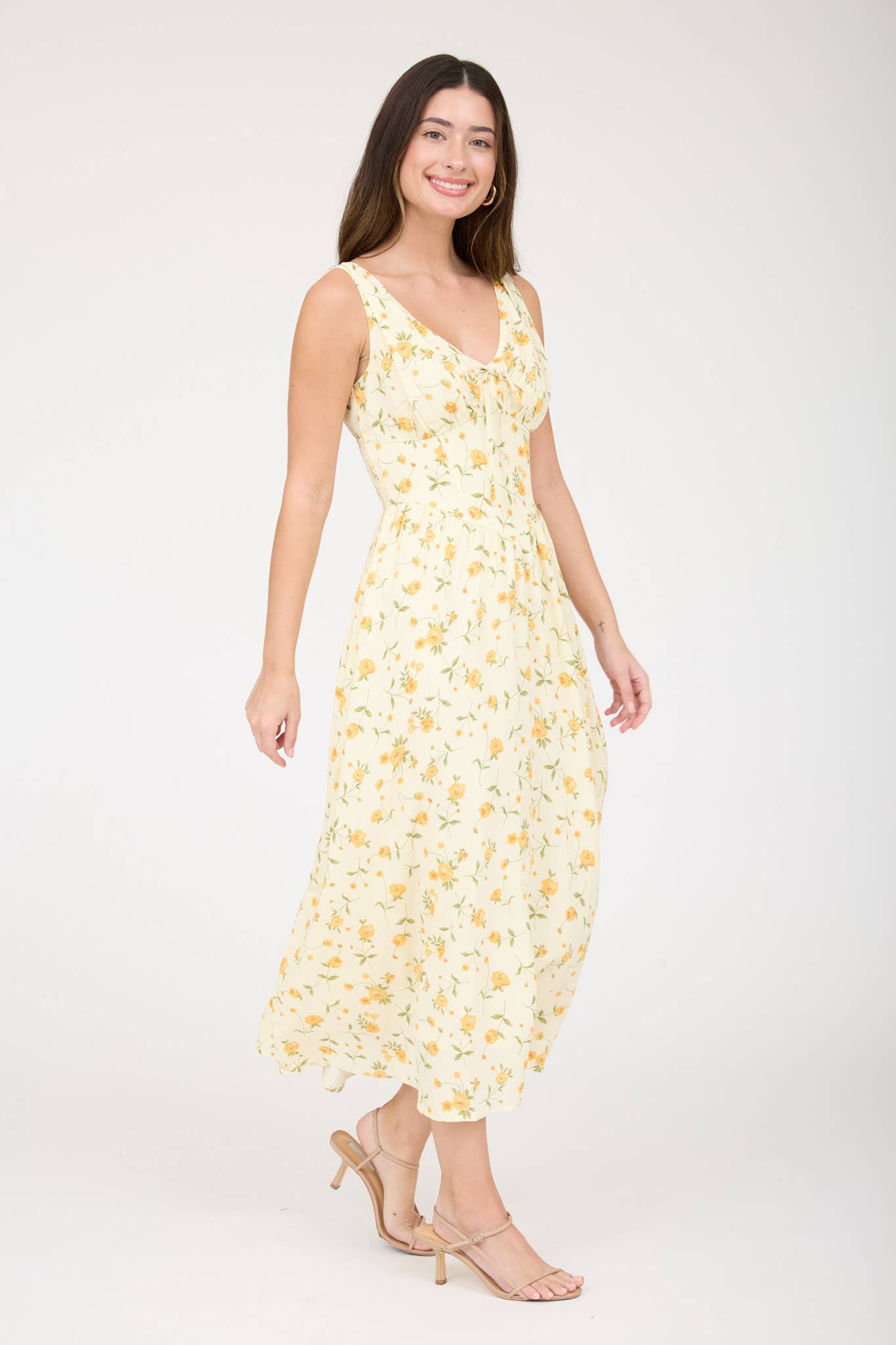 Floral Corset Midi Dress - YELLOW