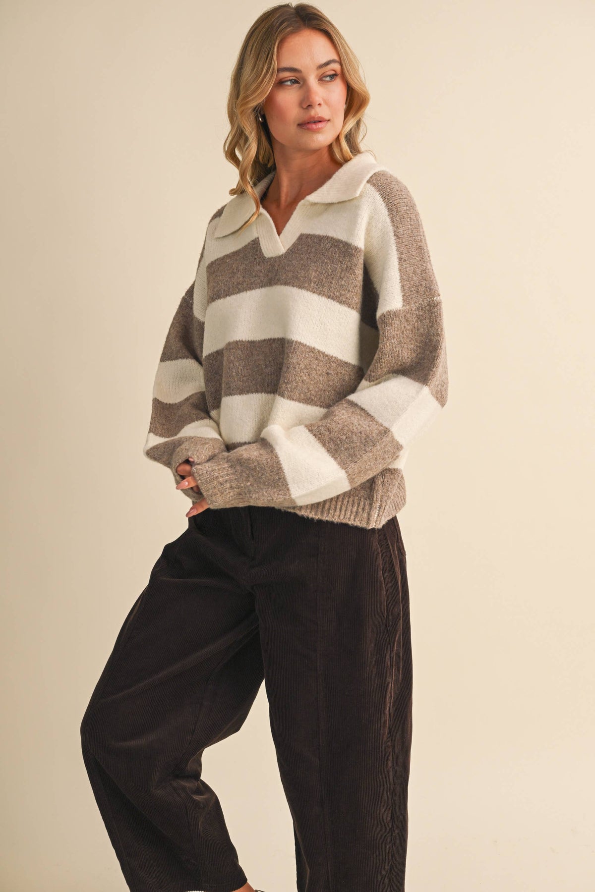 White Mocha Stripe Sweater