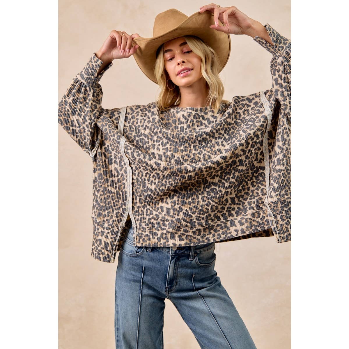 Leopard Waffle Knit Sweatshirt