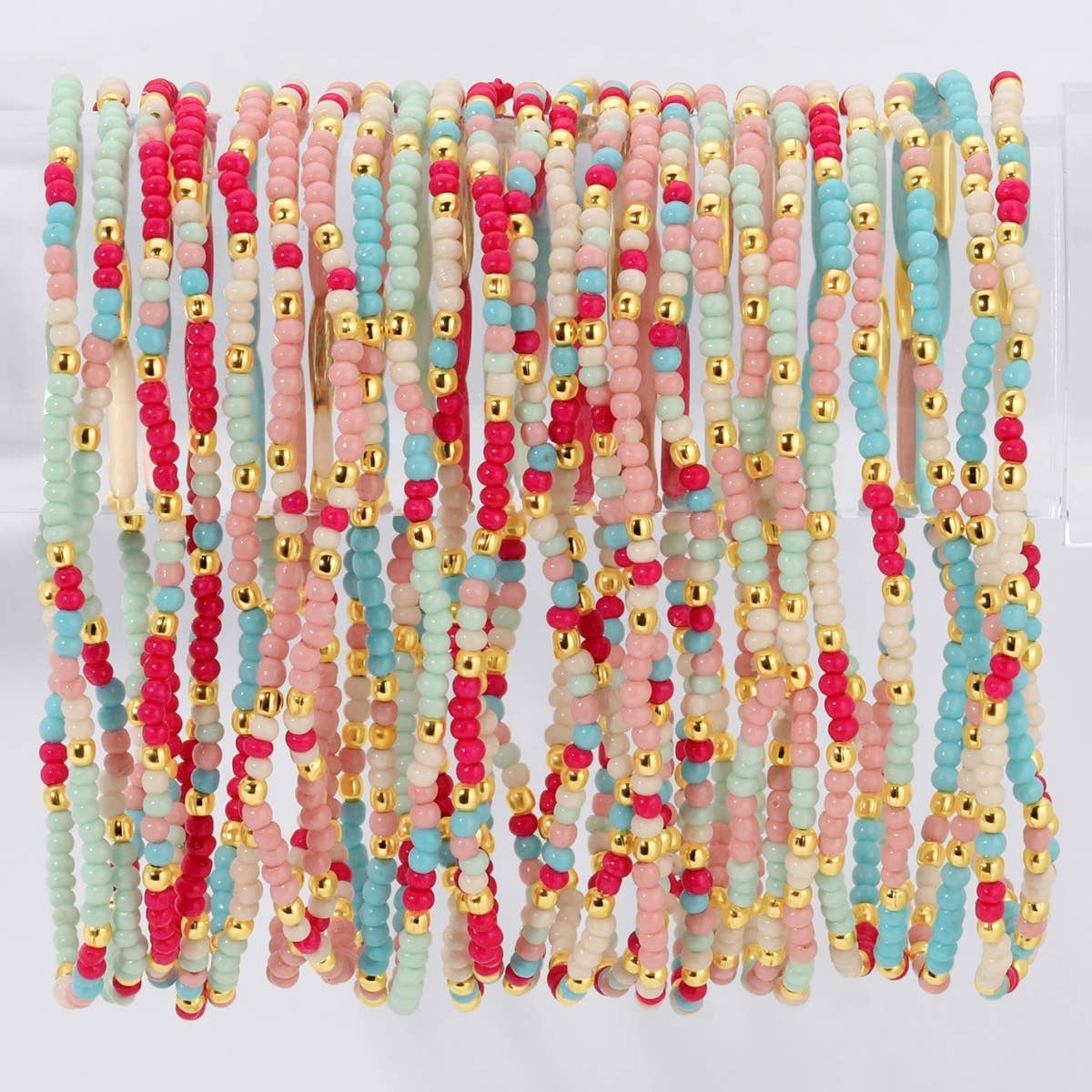 Mint/Pink/White Stretch Bead Bracelet