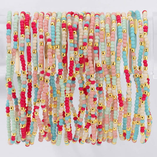 Mint/Pink/White Stretch Bead Bracelet