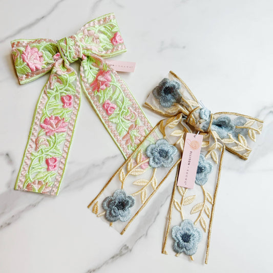 Lacey Embroidered Bow Hair Clip
