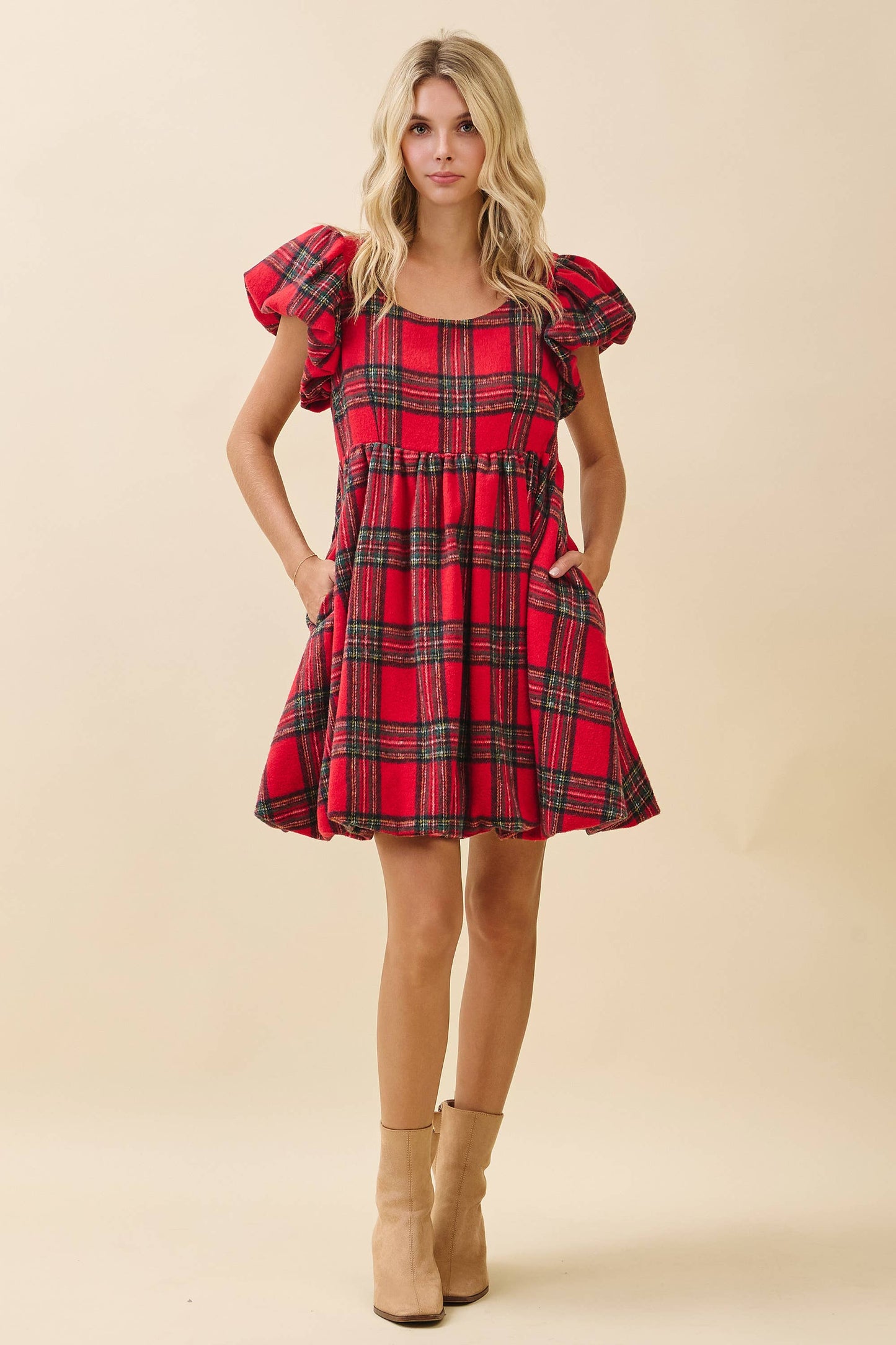Red Plaid Bubble Dress