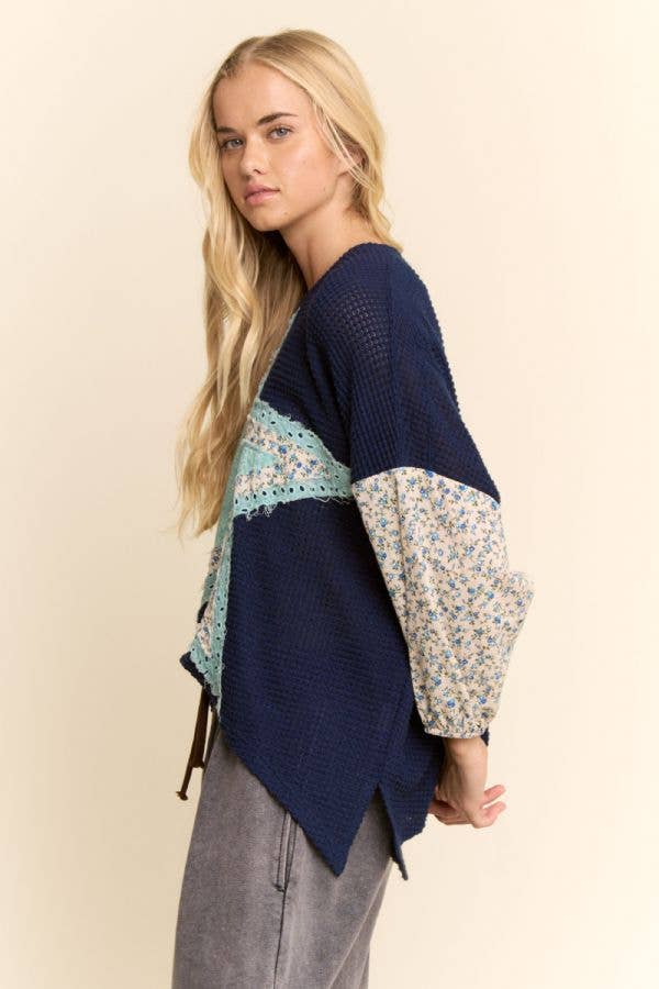 Star Patchwork Waffle Knit Top
