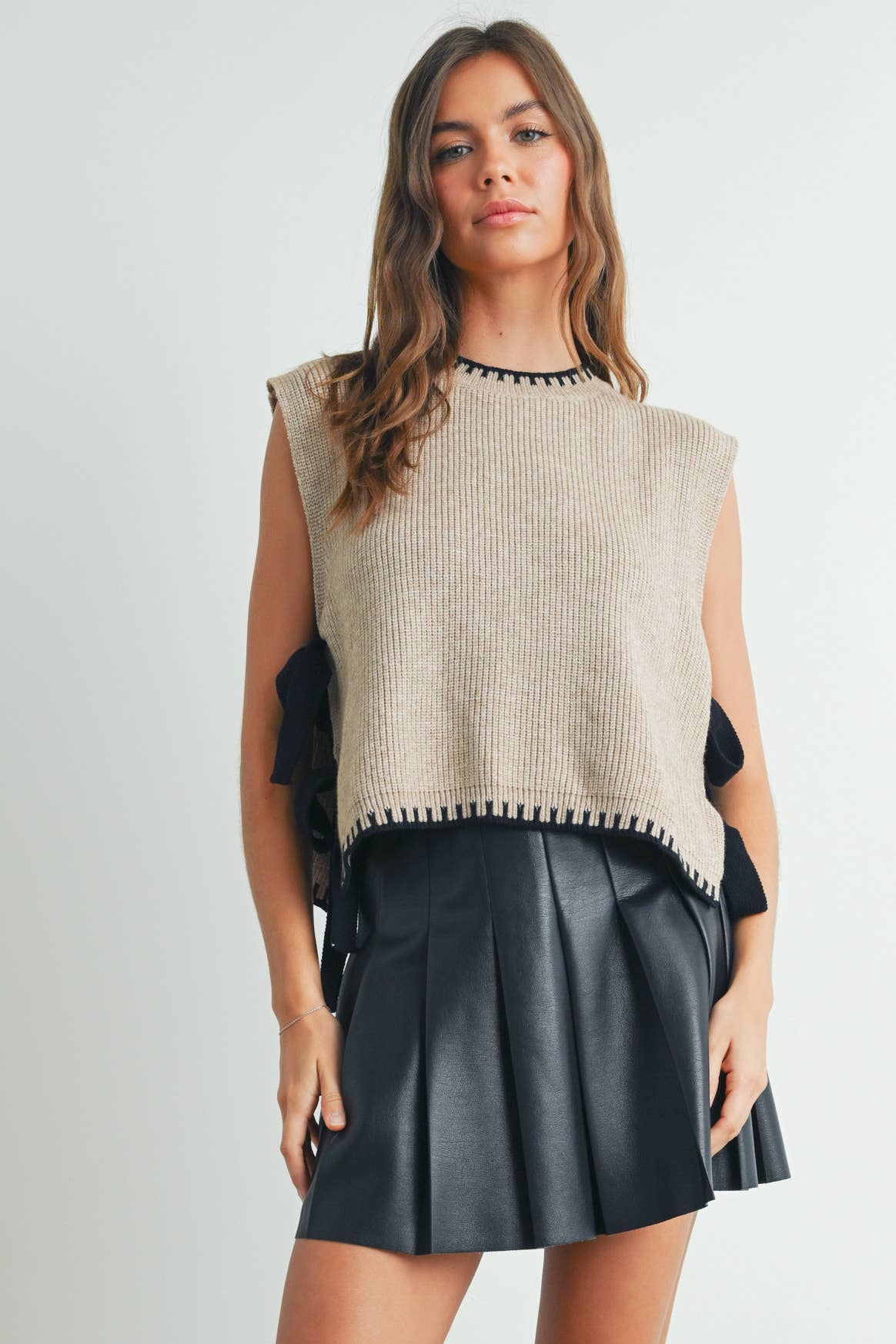 Side-Tie Mock Neck Sweater
