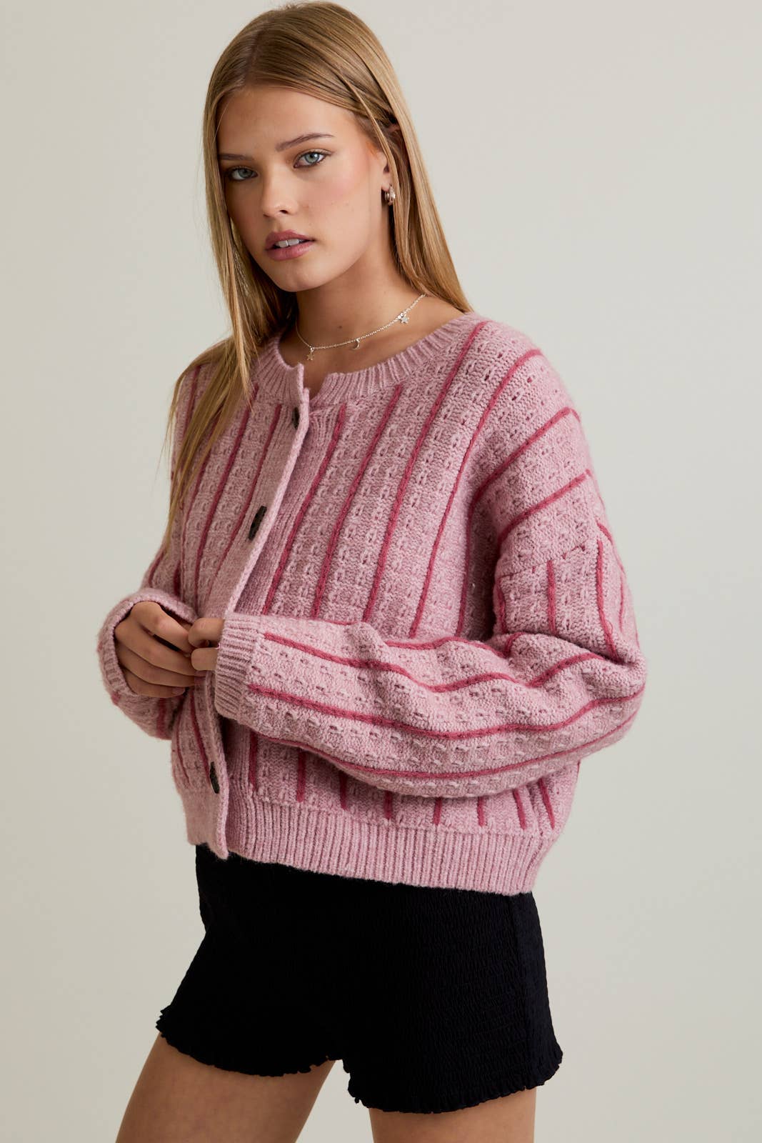Mauve Striped Sweater Cardigan