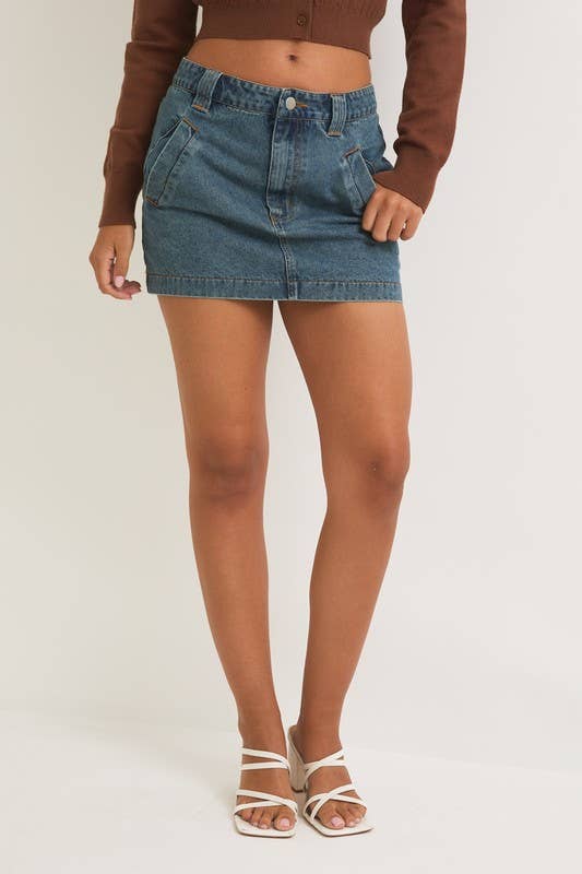 Mid-Rise Dark Denim Skirt