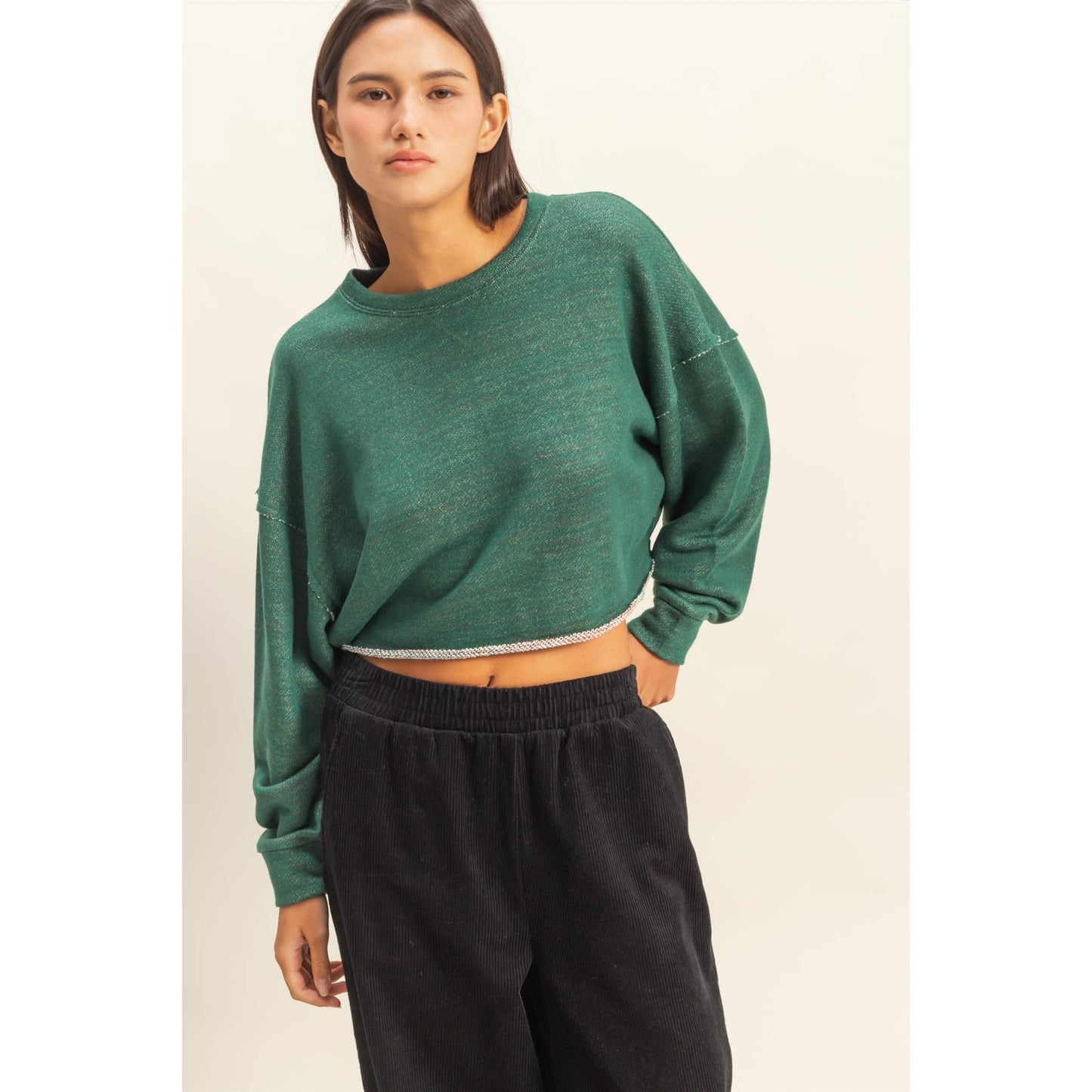 Green Raw Hem Cropped Top
