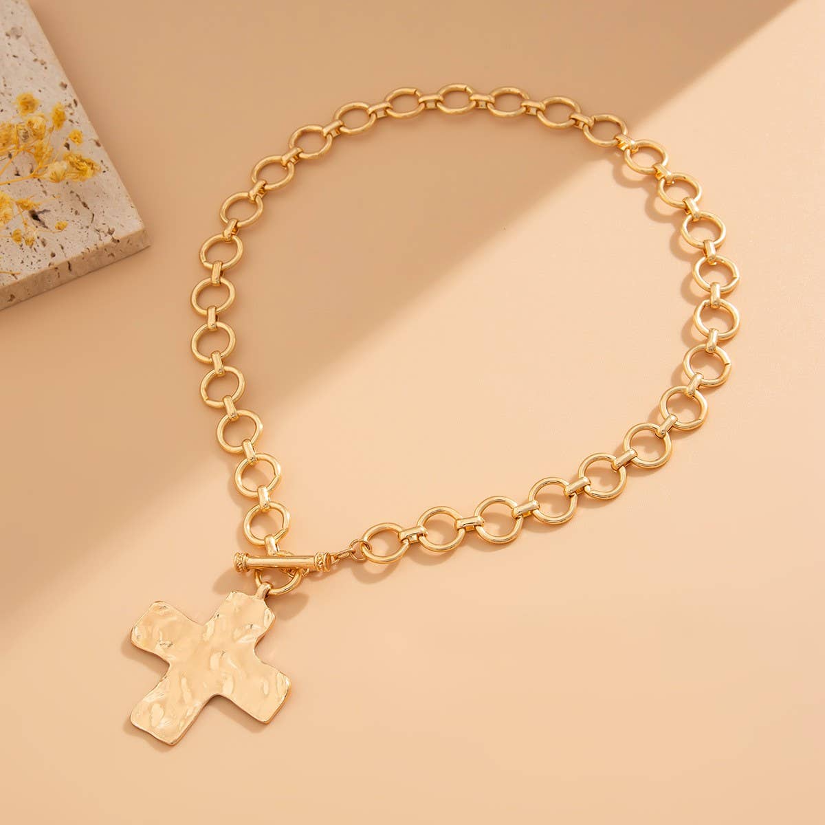 Textured Cross Gold Necklace