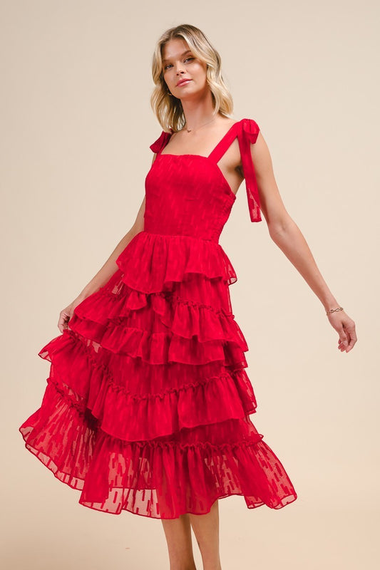 Rose Red Tiered Midi Dress