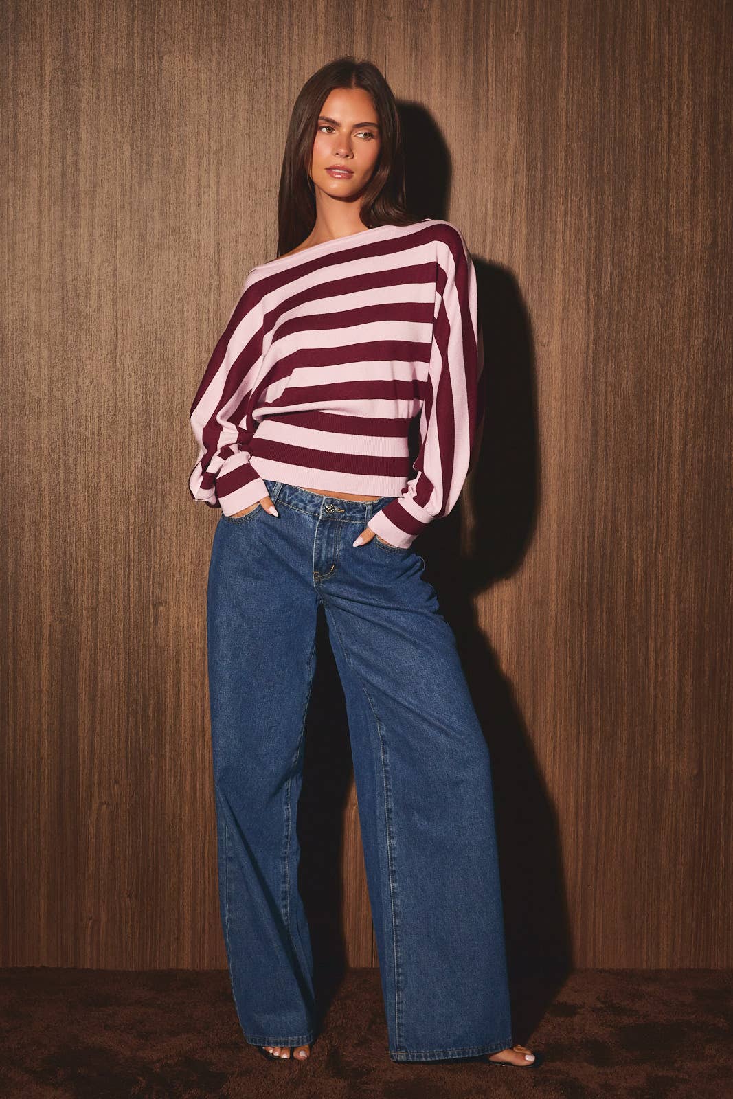 Pink & Burgundy Striped Top