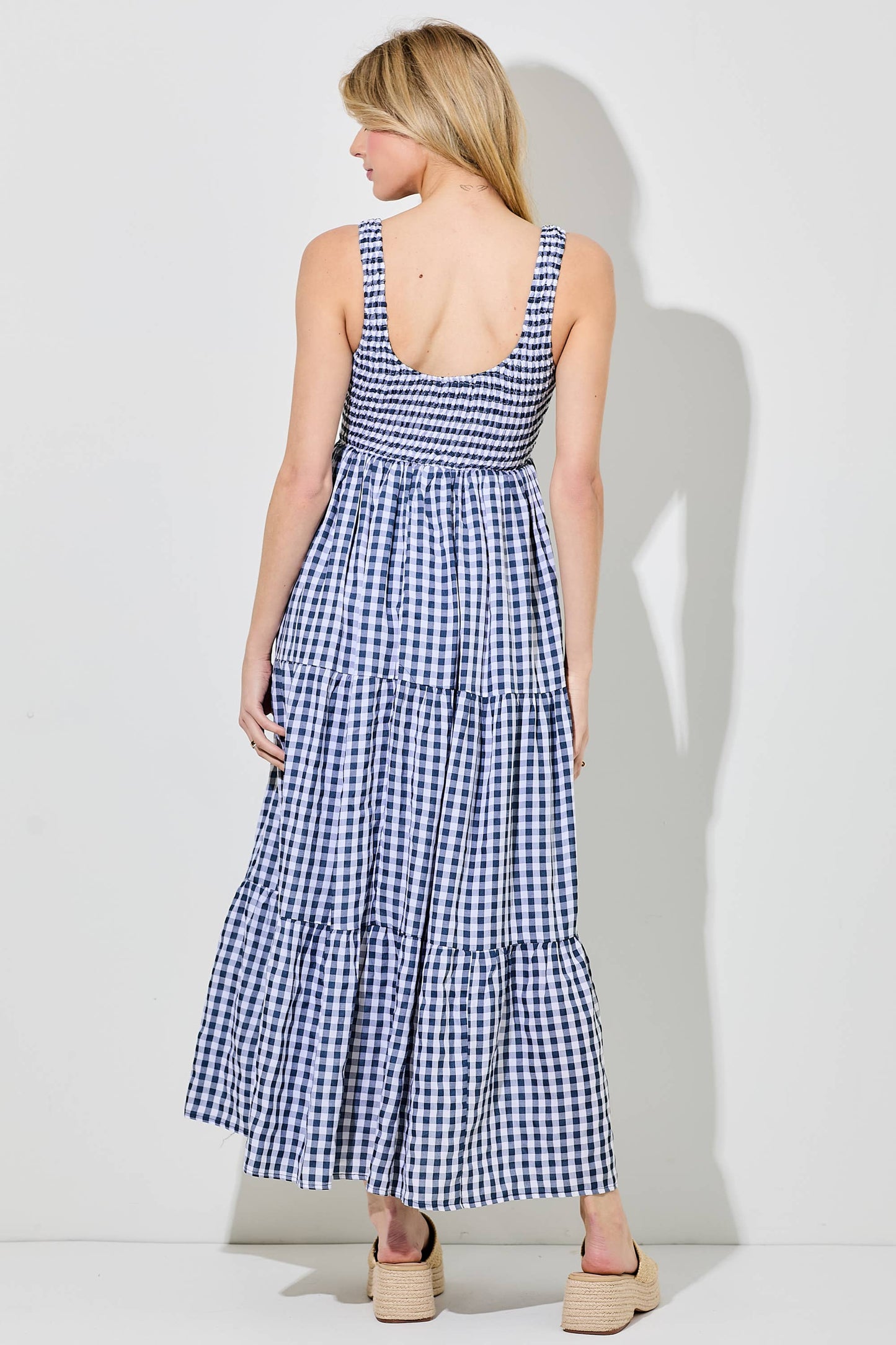Navy Gingham Maxi Dress