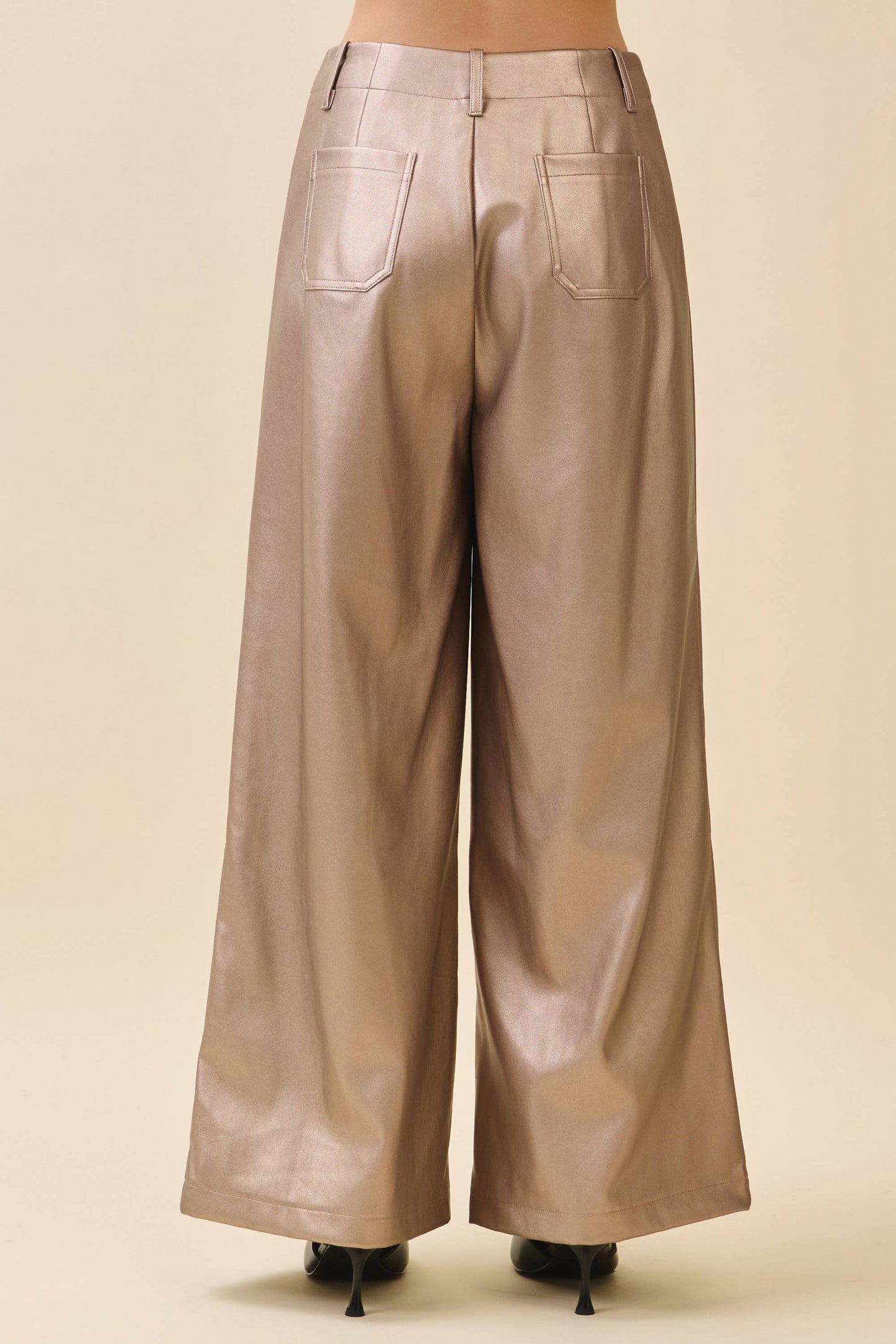 Metallic Wide-Leg Faux Leather Pants