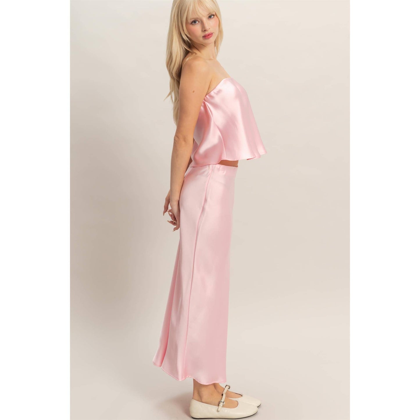 Satin Midi Skirt - PINK