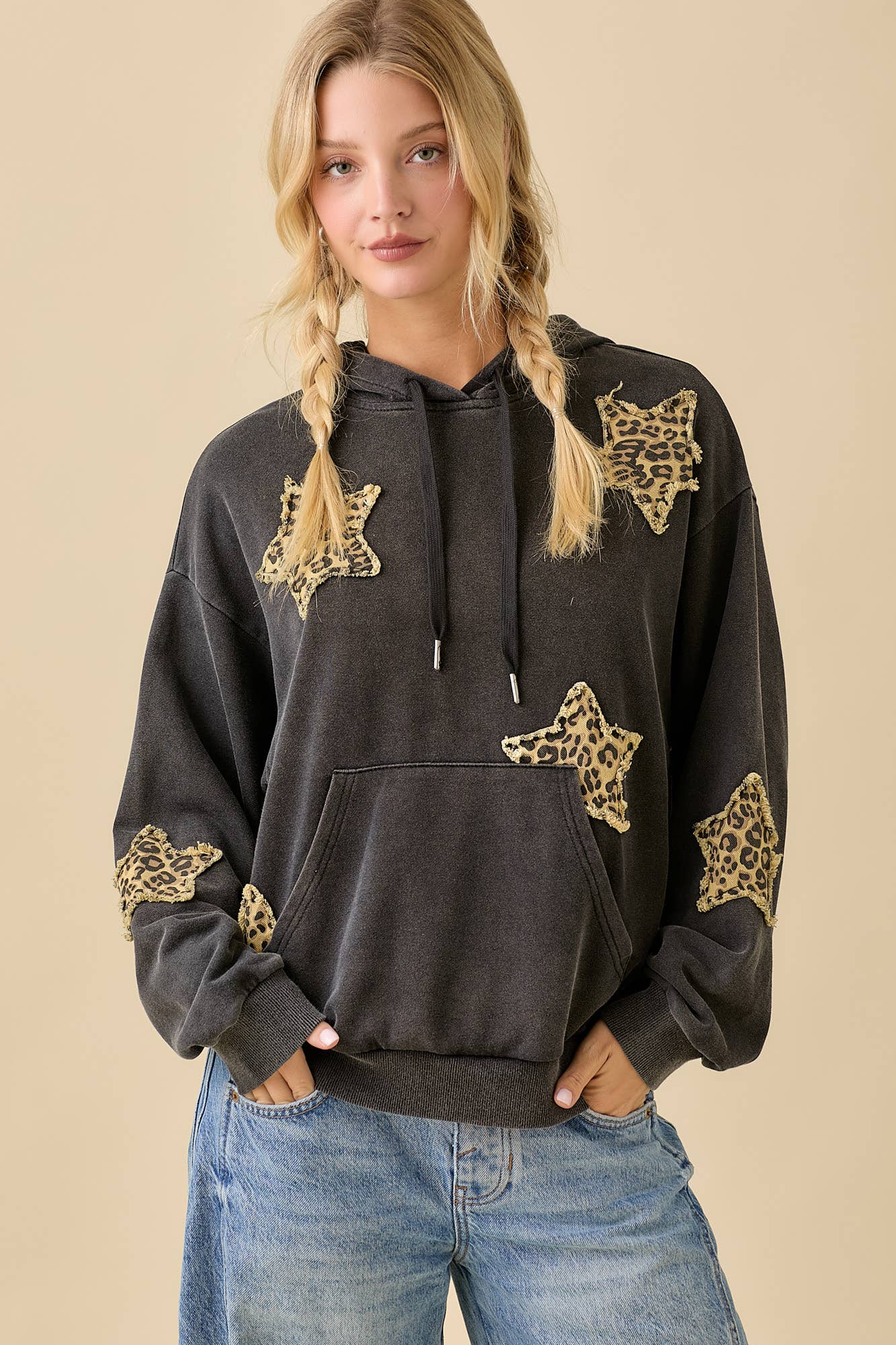 Leopard Star Patch Hoodie