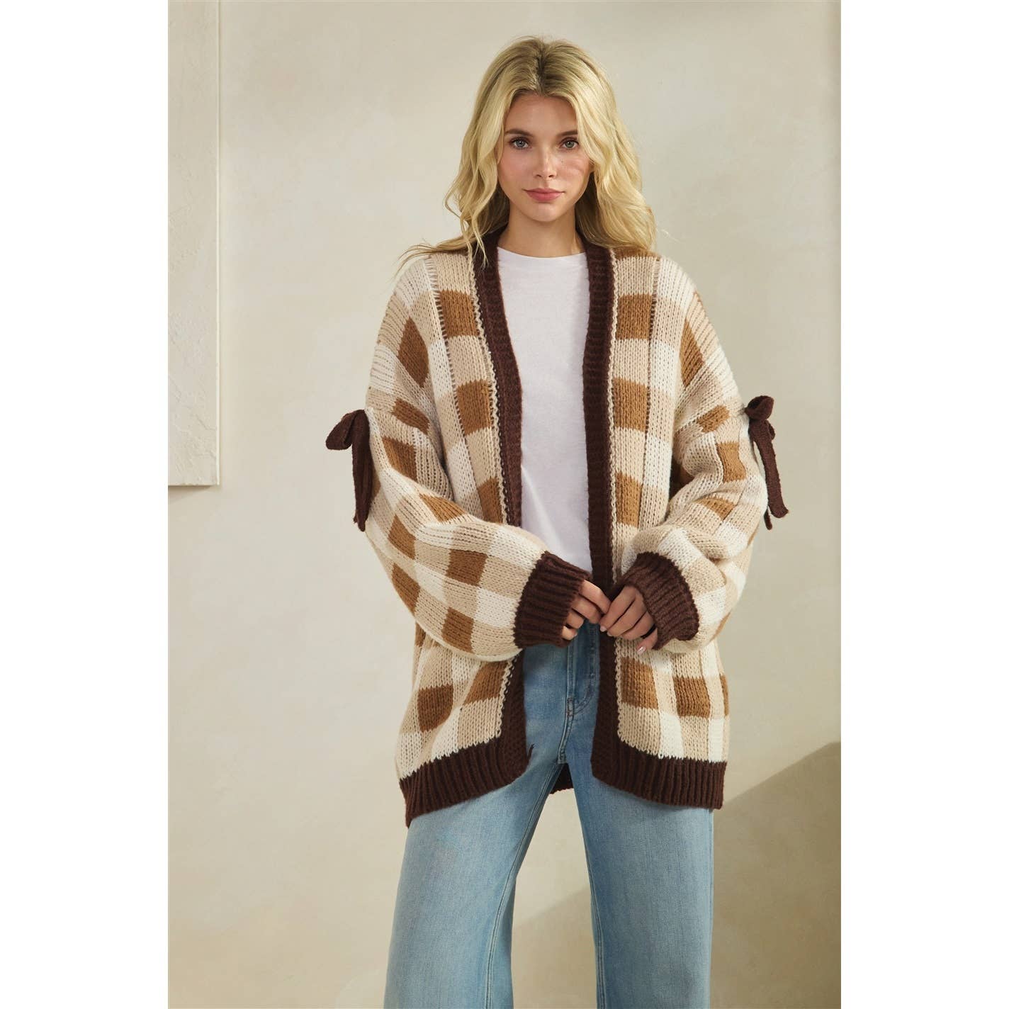 Mocha Checkered Cardigan