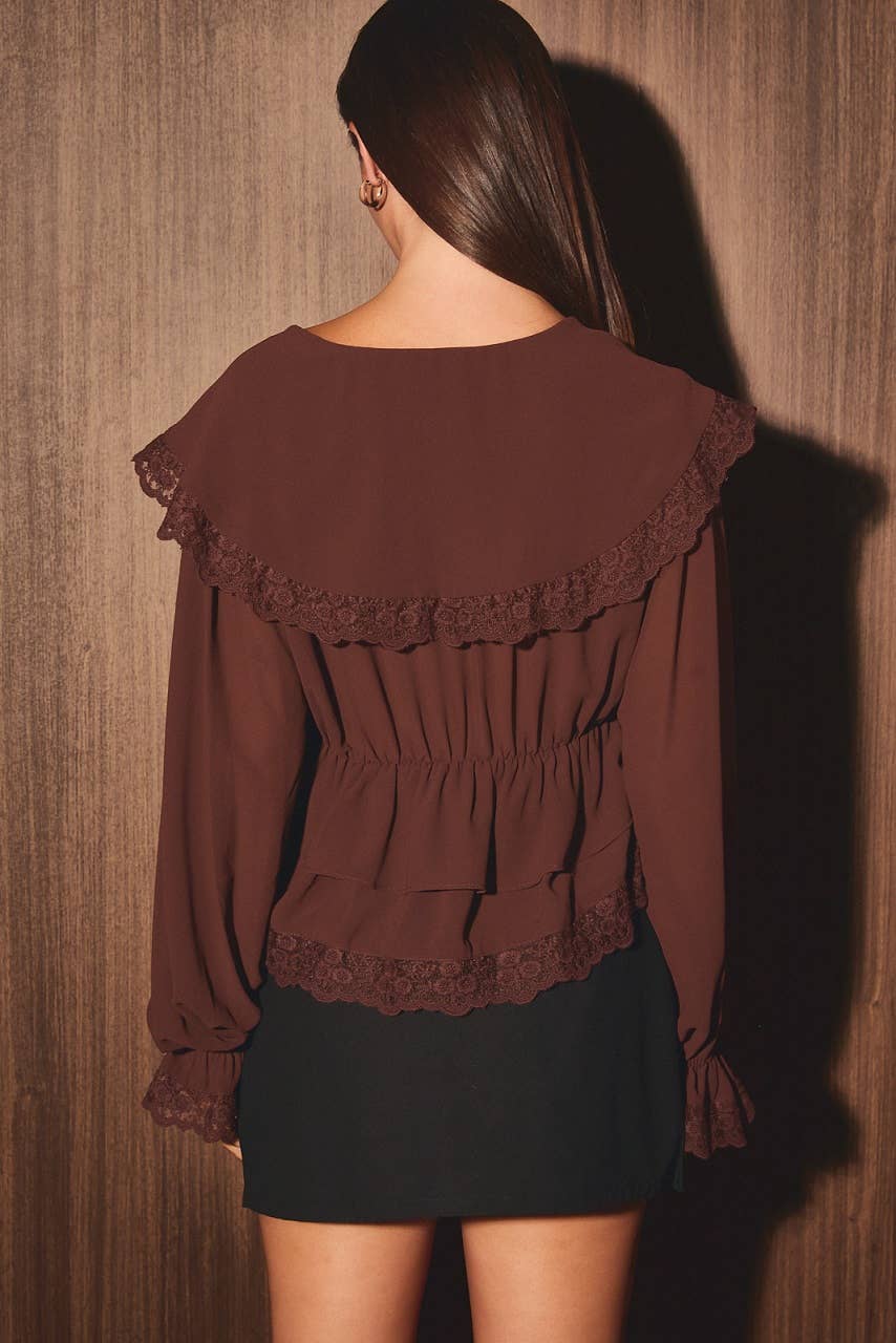 Brown Lace Chiffon Top