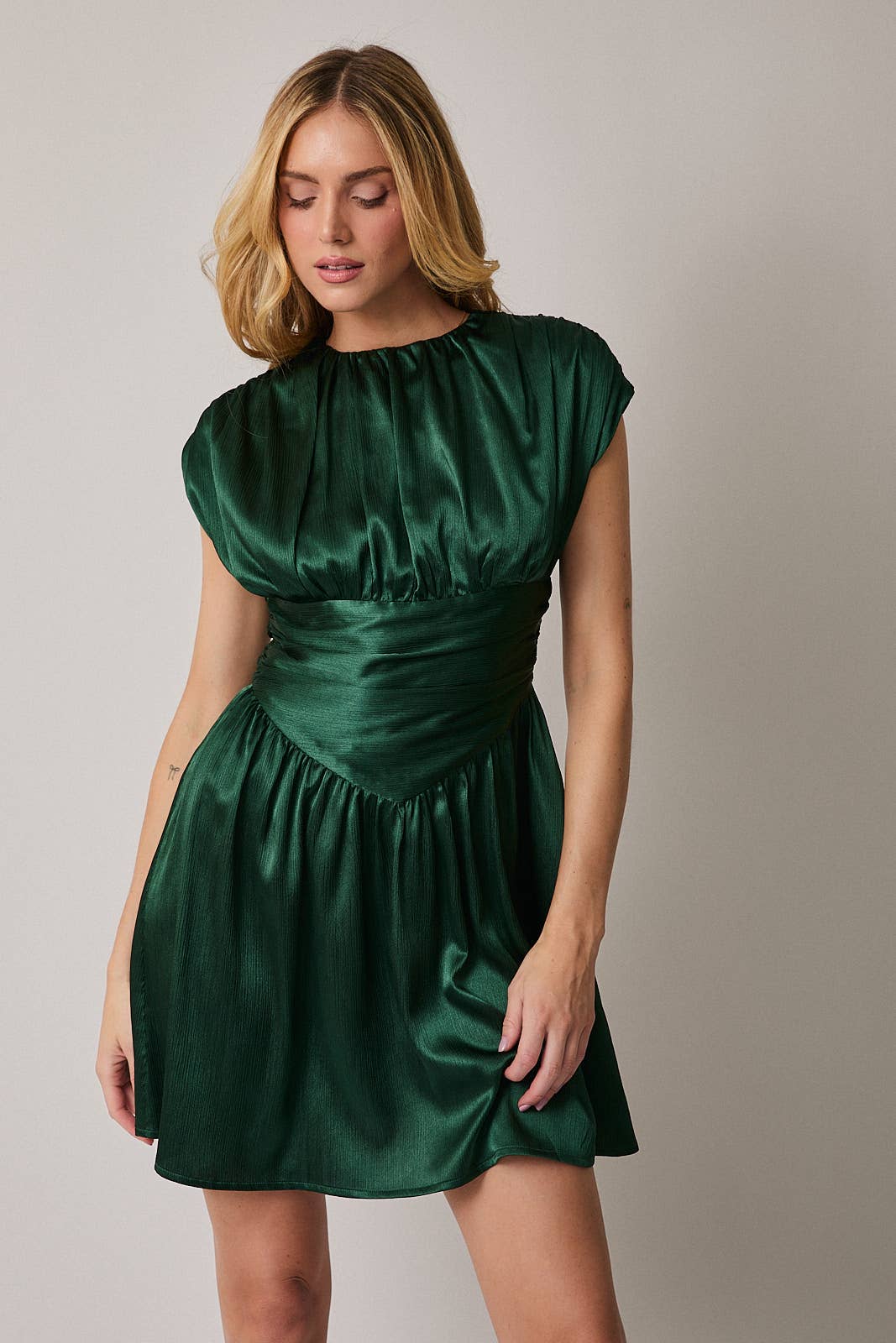 Emerald Satin Mini Dress
