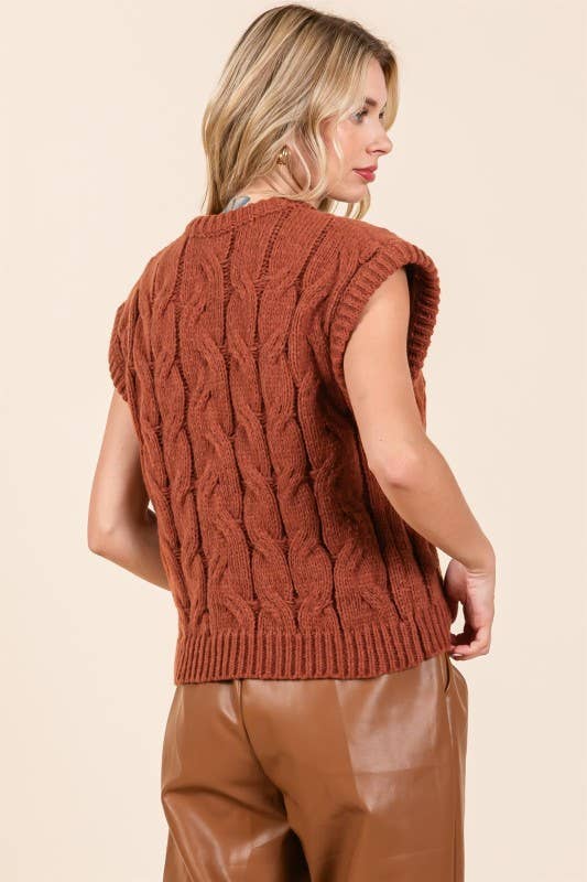 Brown Cable Knit Sweater Vest