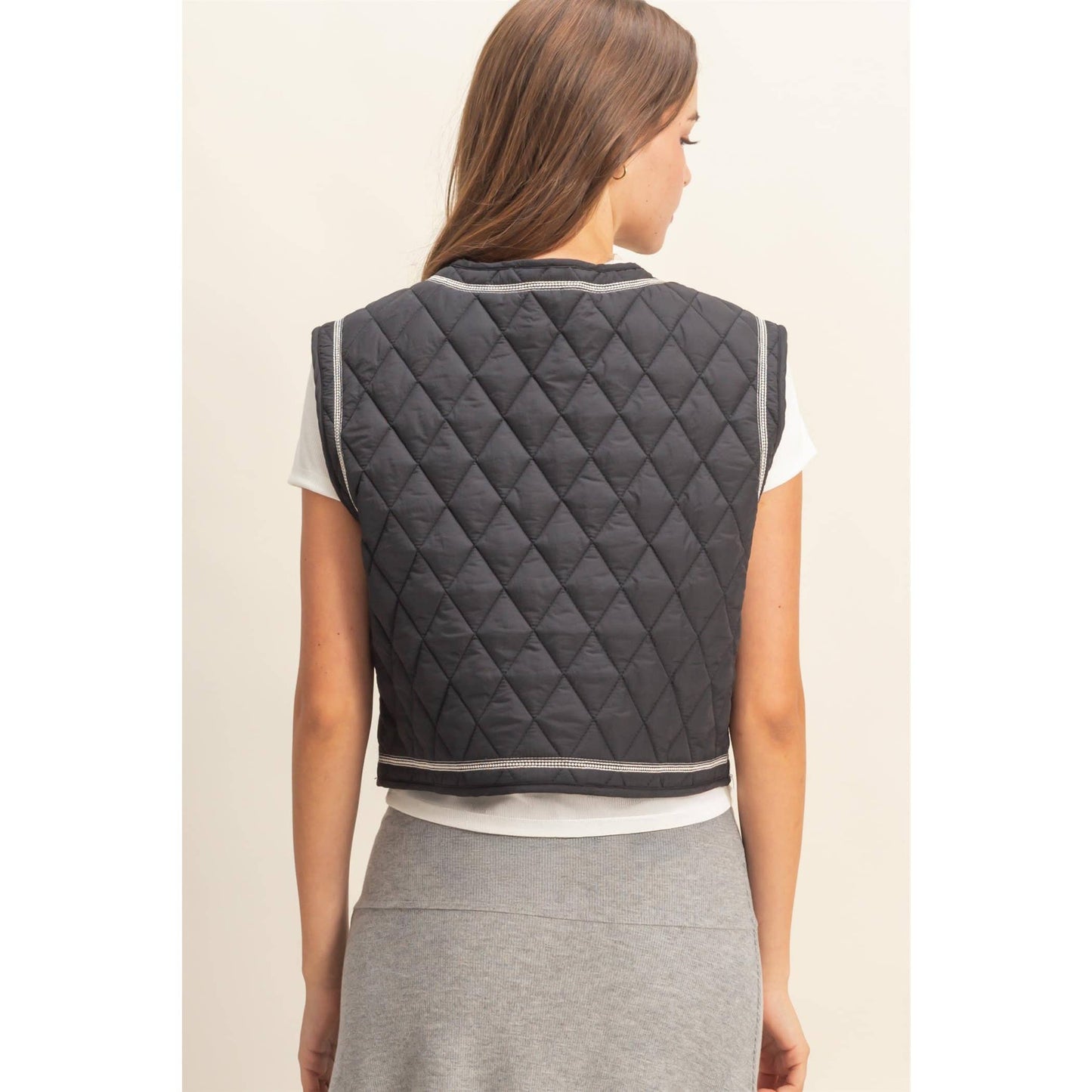 Black Embroidered Quilted Vest