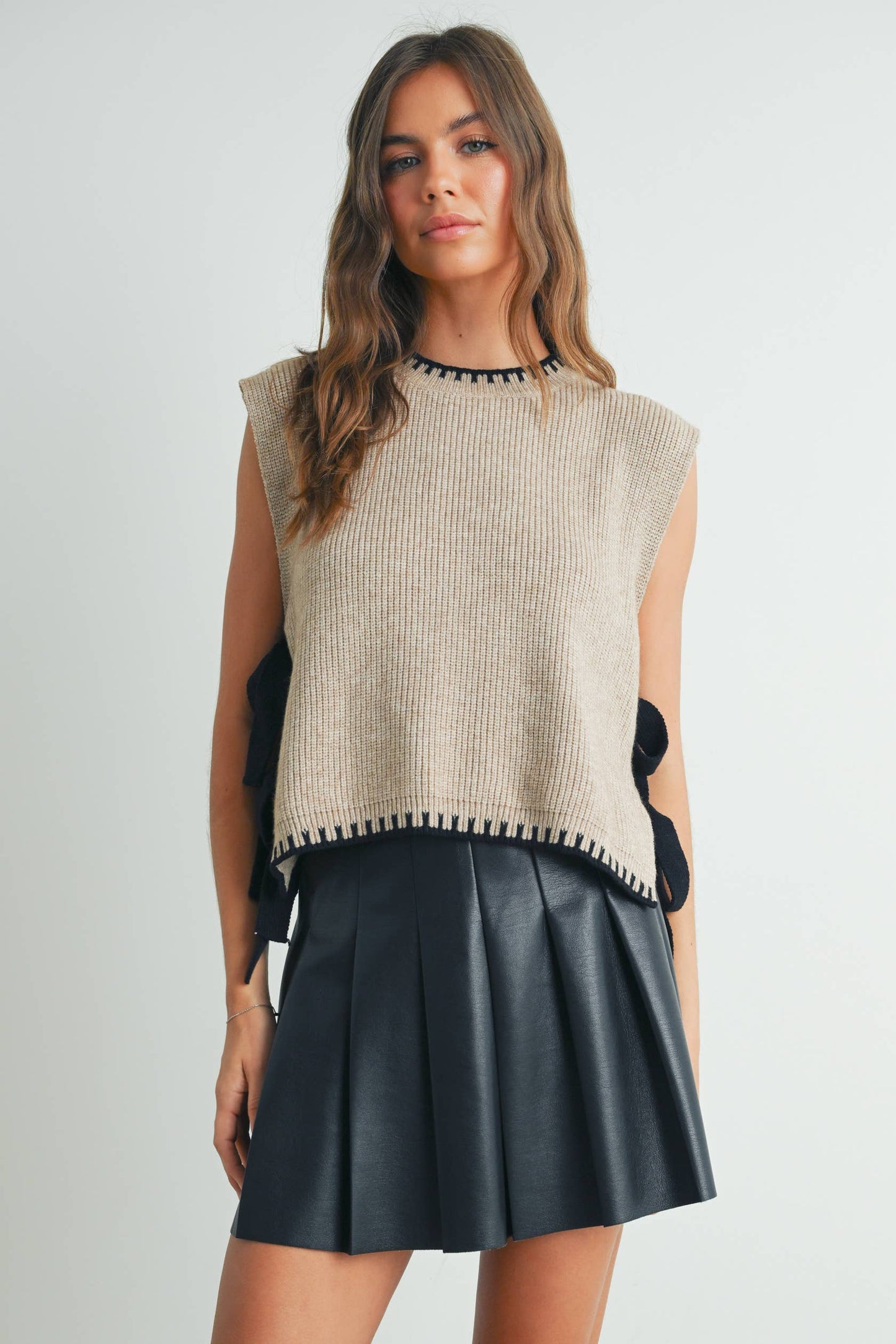 Side-Tie Mock Neck Sweater