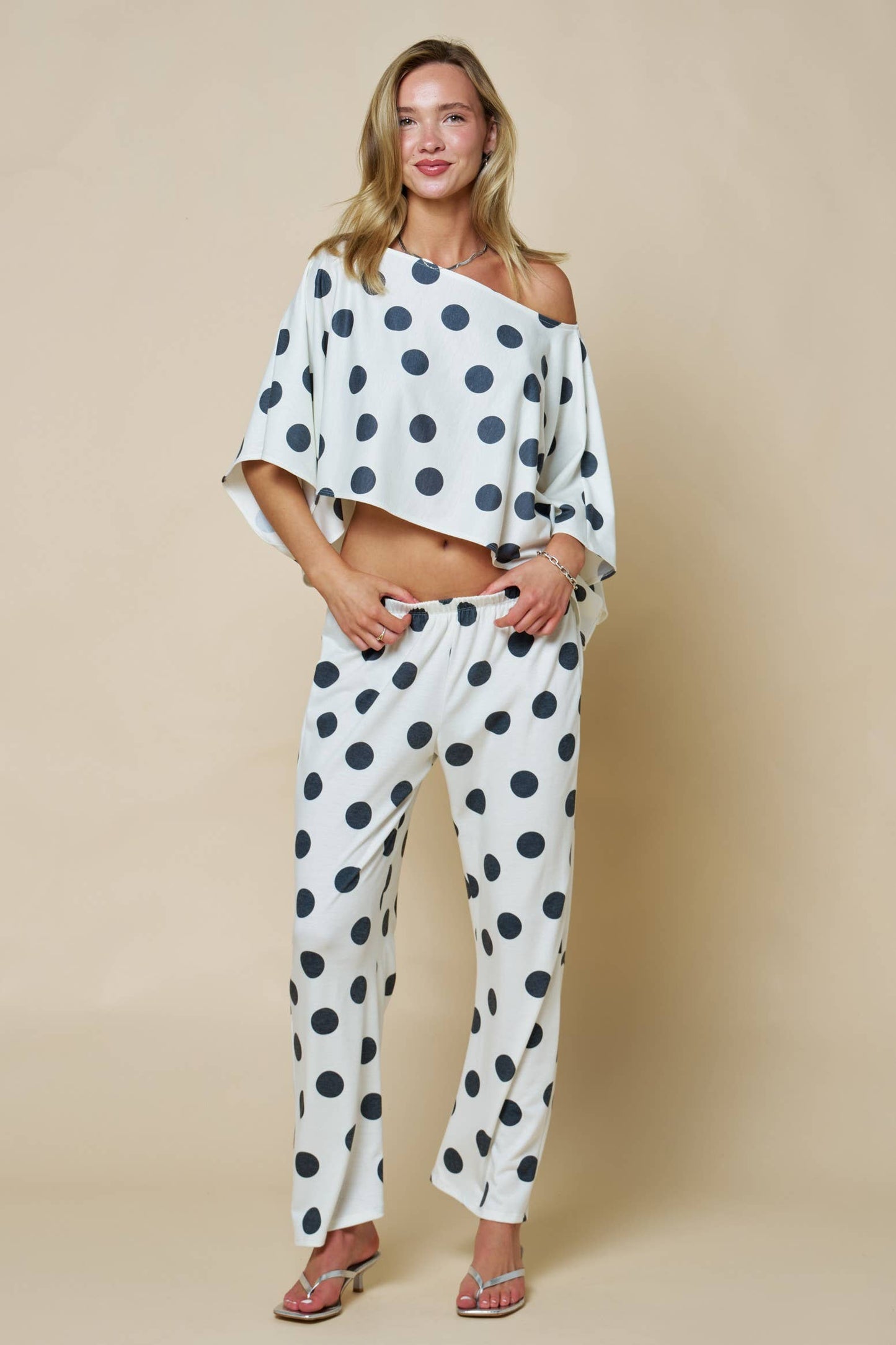 Off Shoulder Polka Dot Crop Top