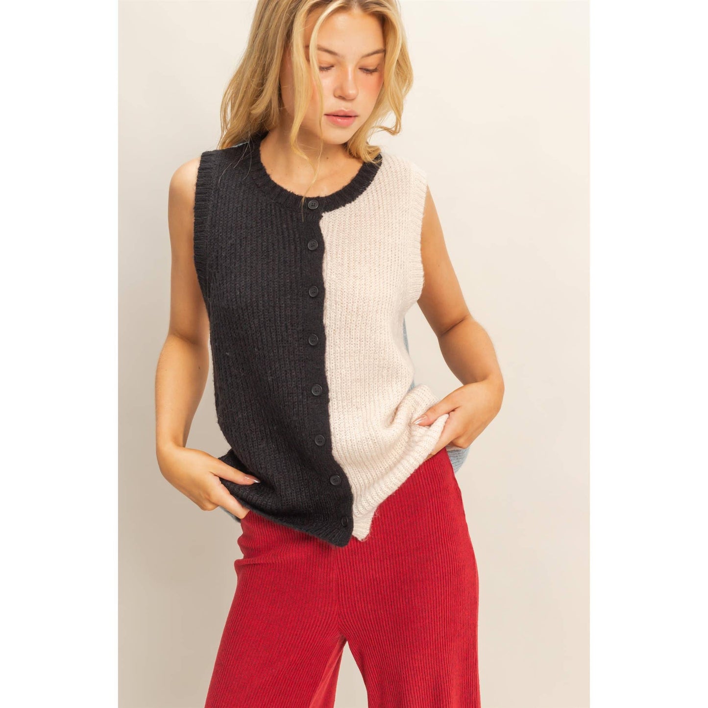 Colorblock Button Down Vest