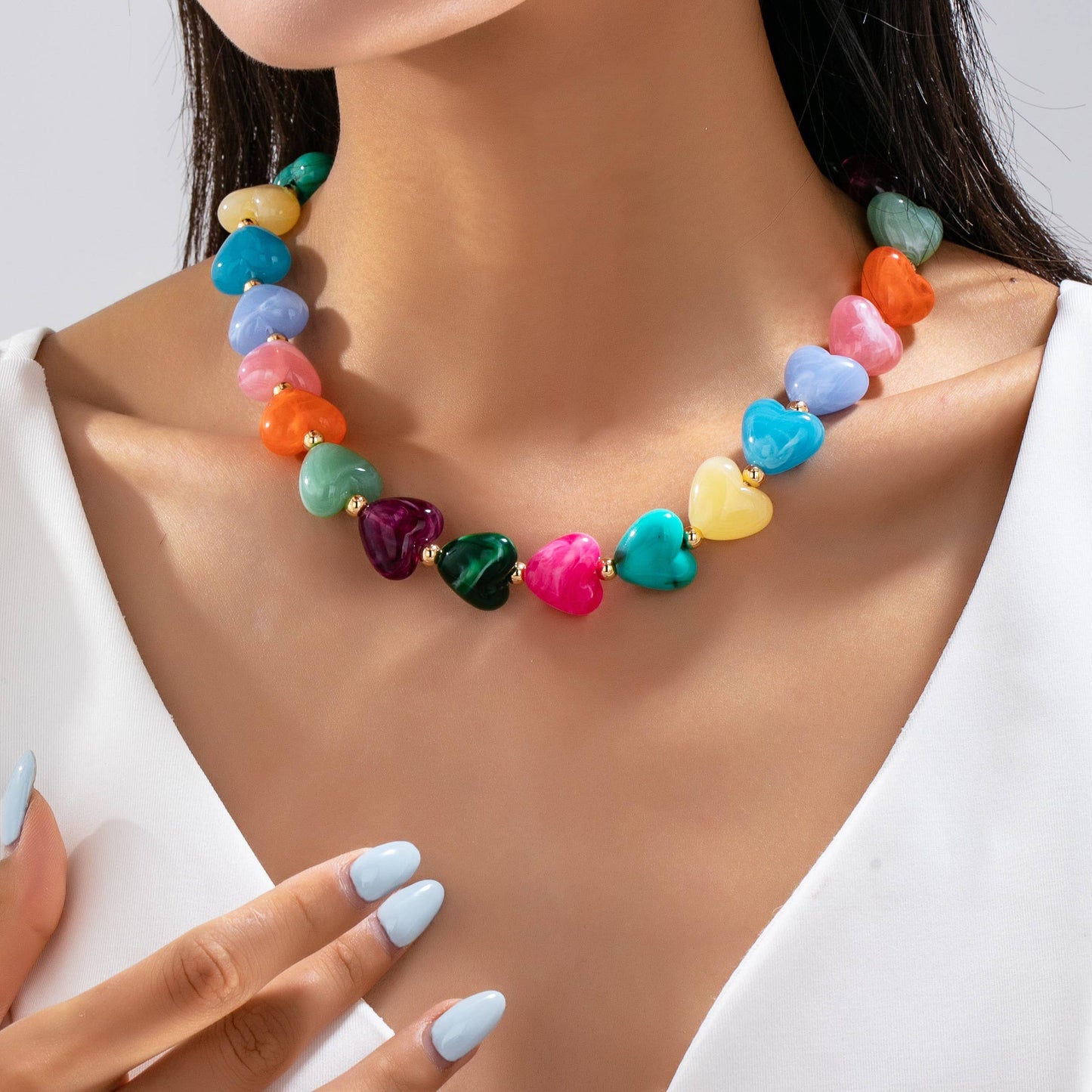 Colorful Resin Heart Bead Necklace